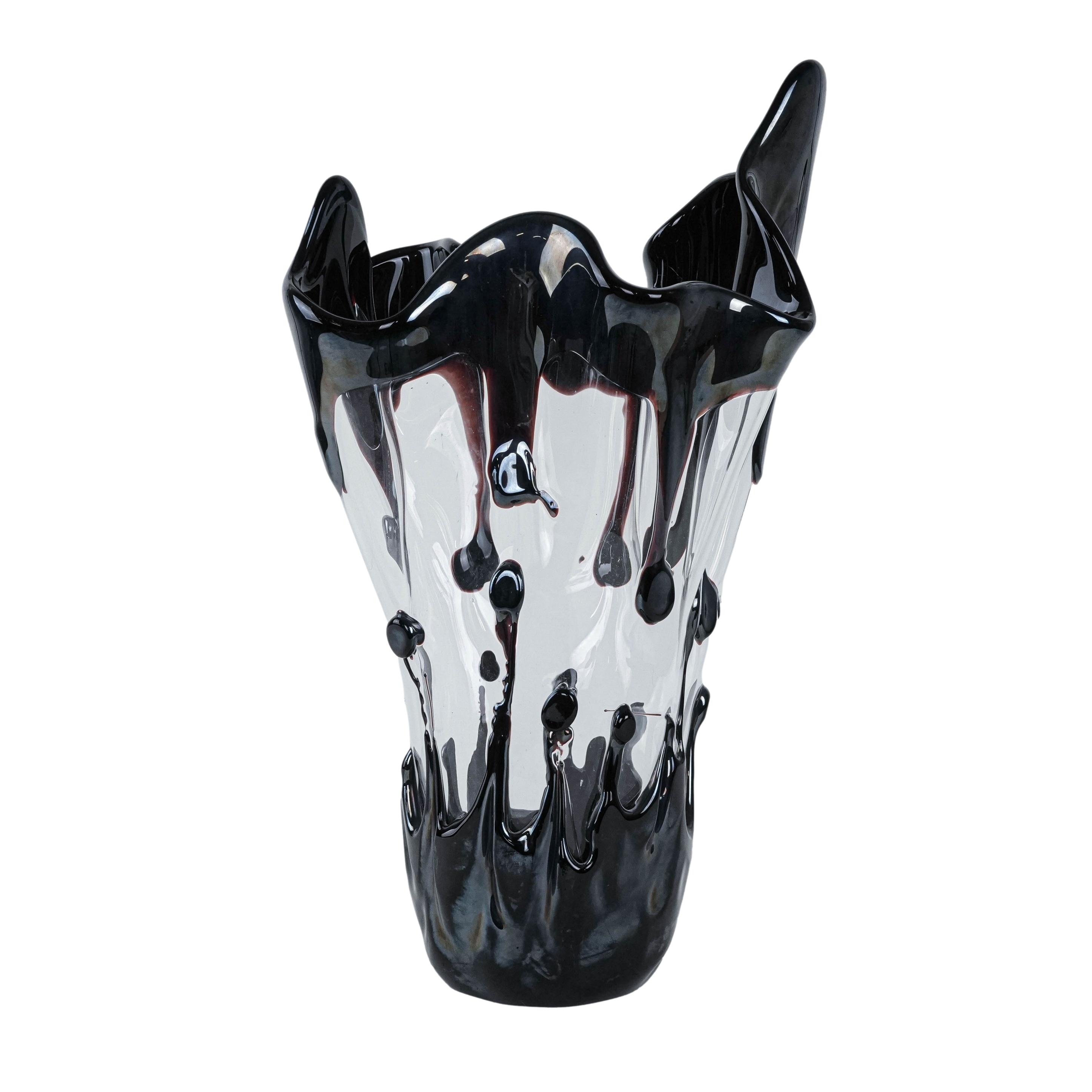 Vaso di vetro di Murano nero anni '60