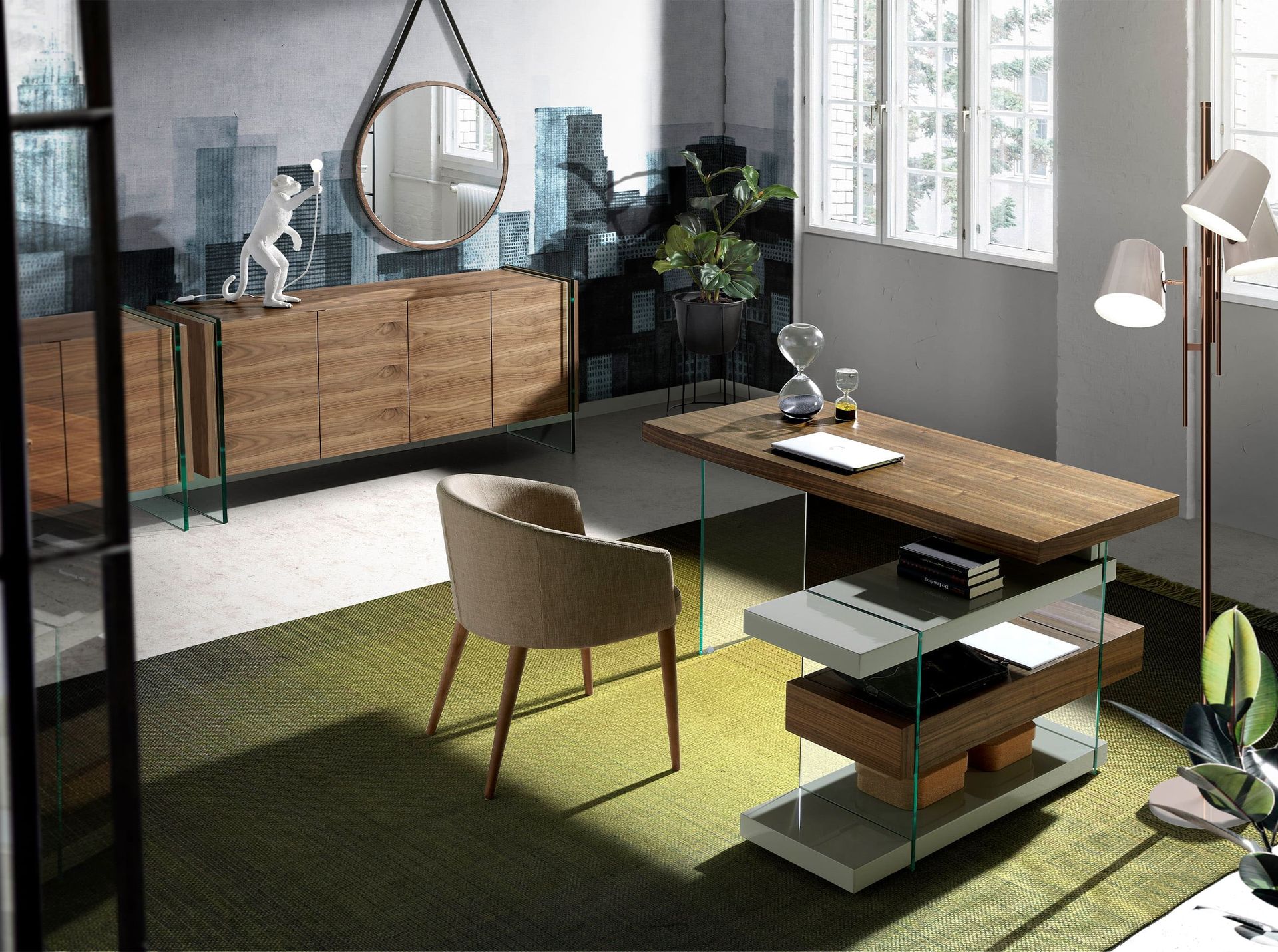 Desk Wood Glass Gray