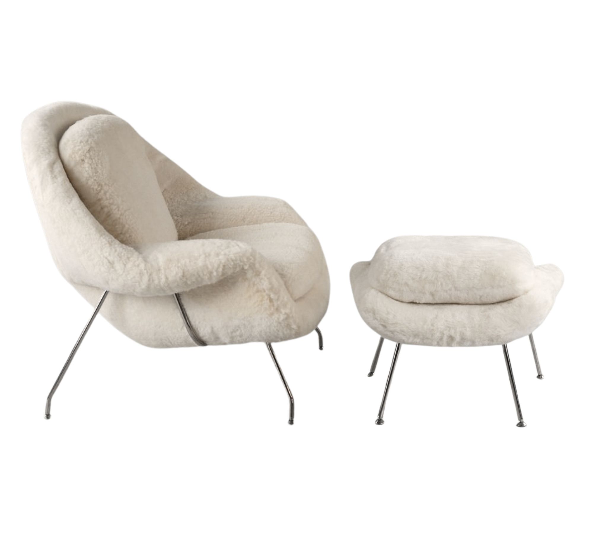 Vintage Eero Saarinen Womb Chair & Ottoman Textil Stahl Weiß
