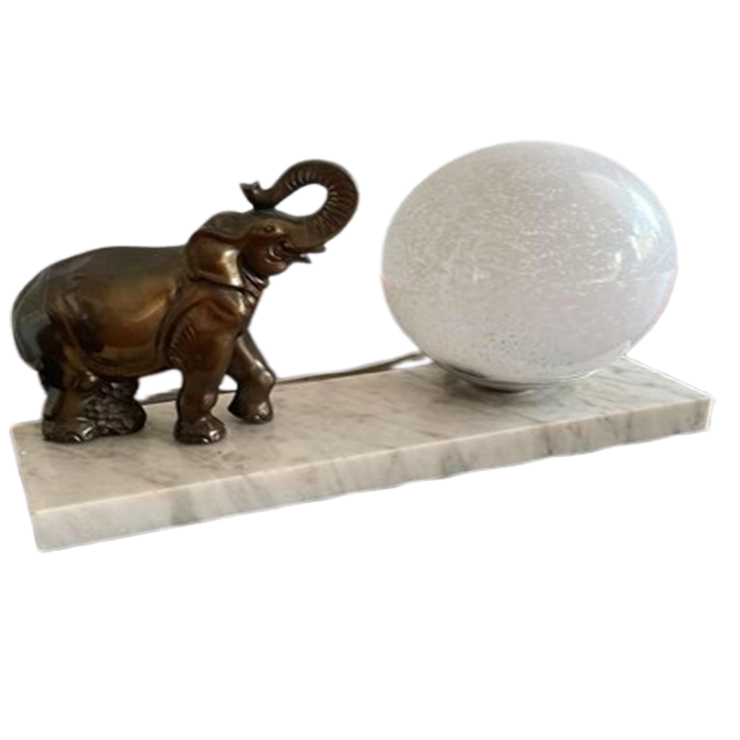 Art Deco Elefant Tischlampe Bronze Marmor