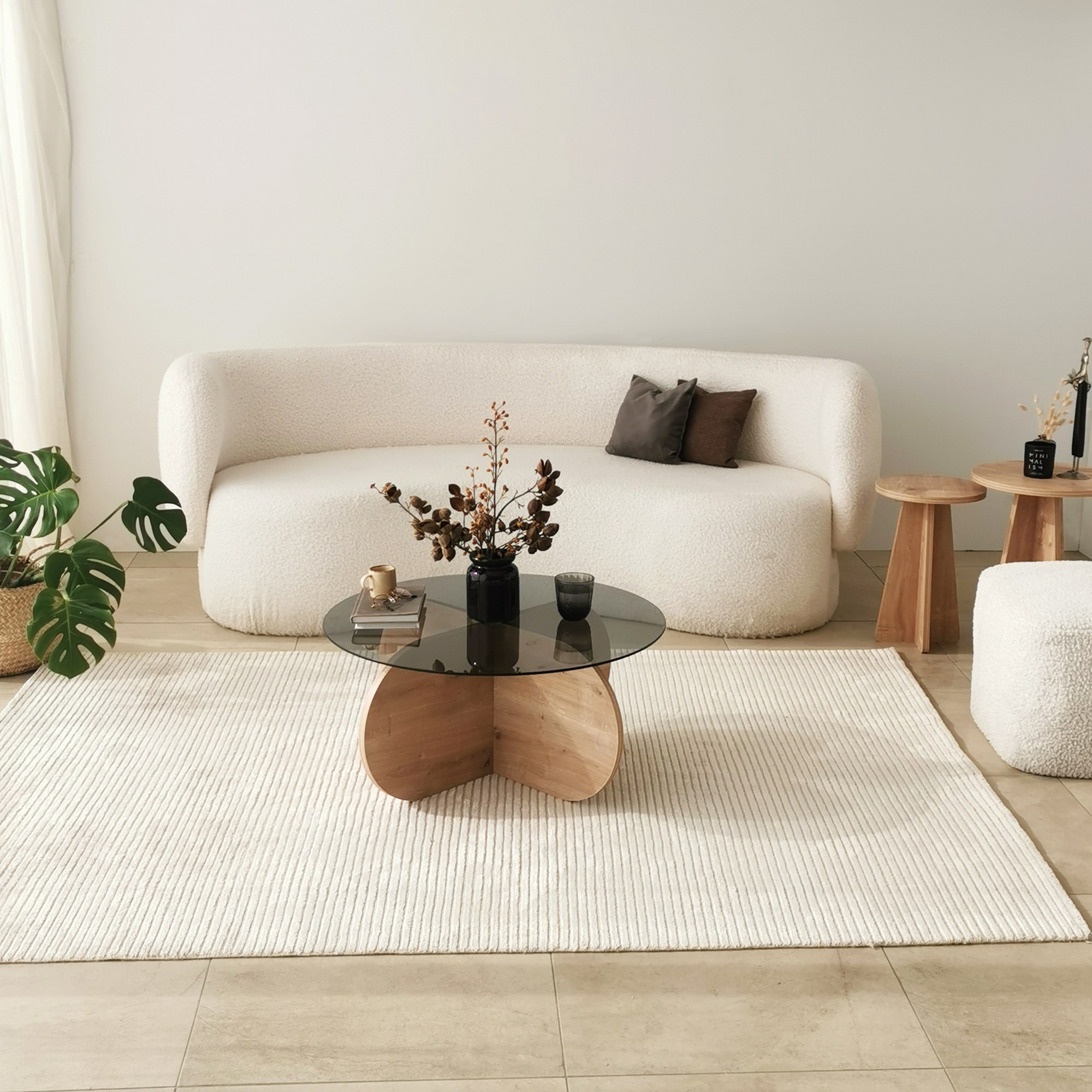 Bubble Coffee table Safety glass Tinted Oak brown Ø75cm