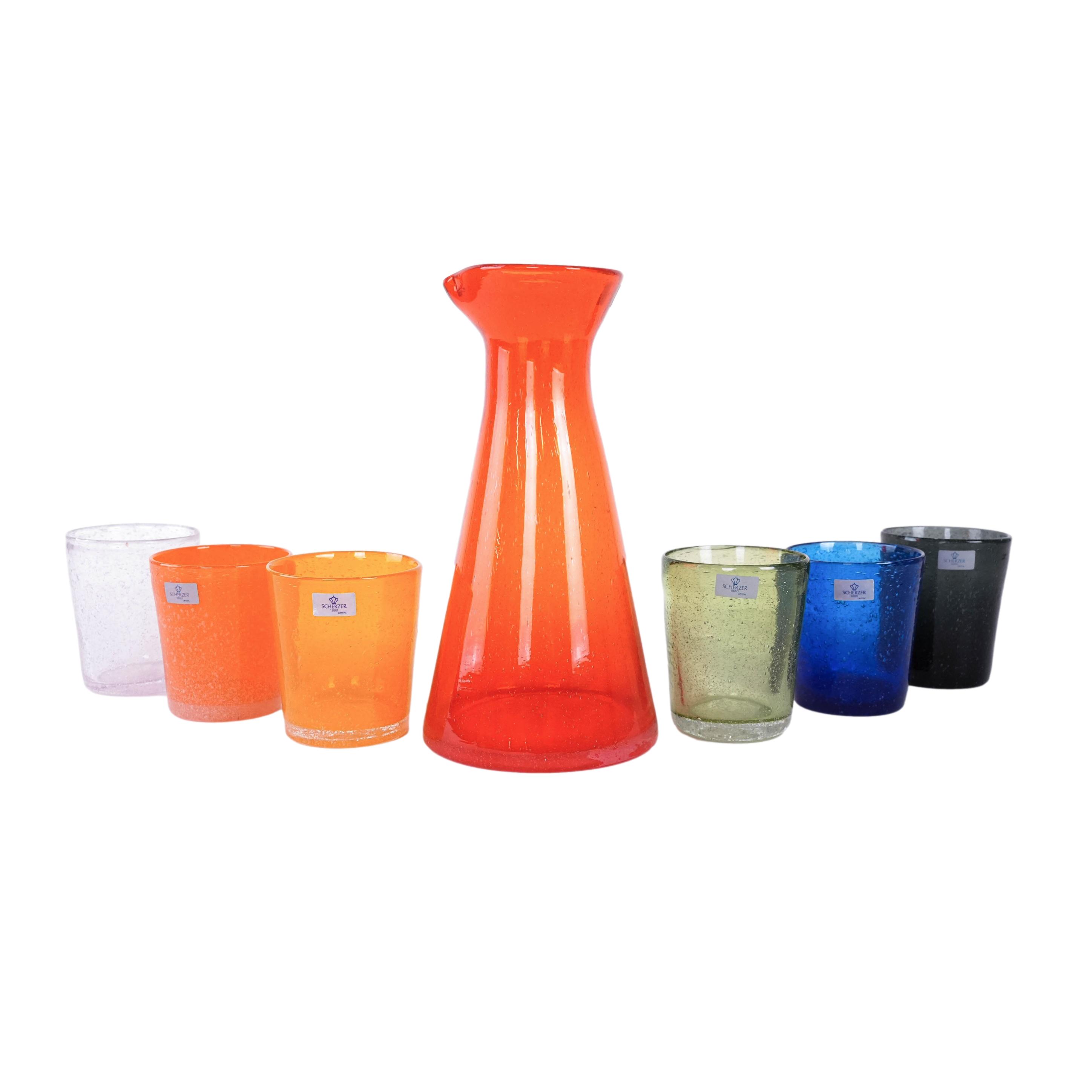 Glass and Carafe Set Multicolored 1980s