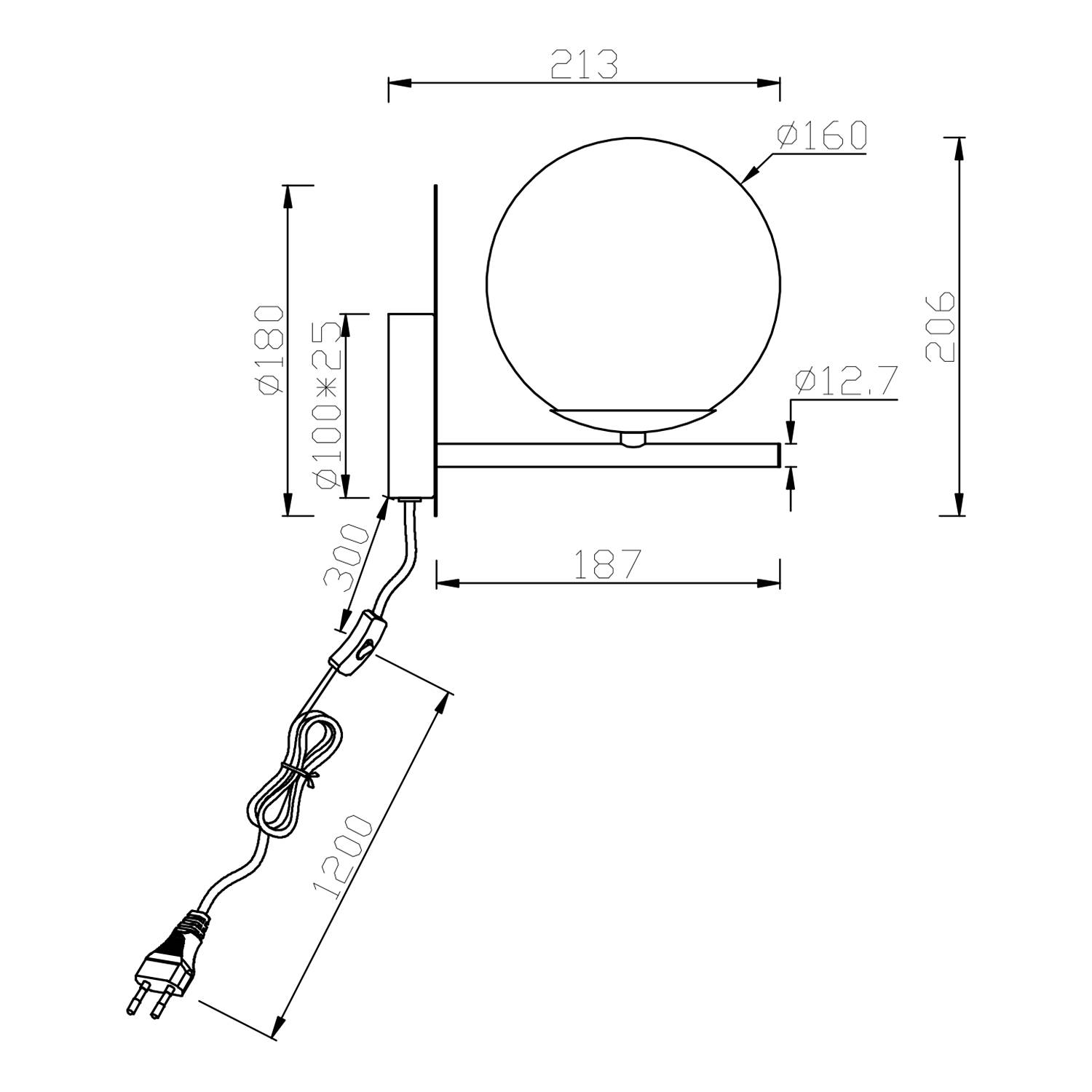 Wandleuchte Pure II Glas / Aluminium 1-flammig