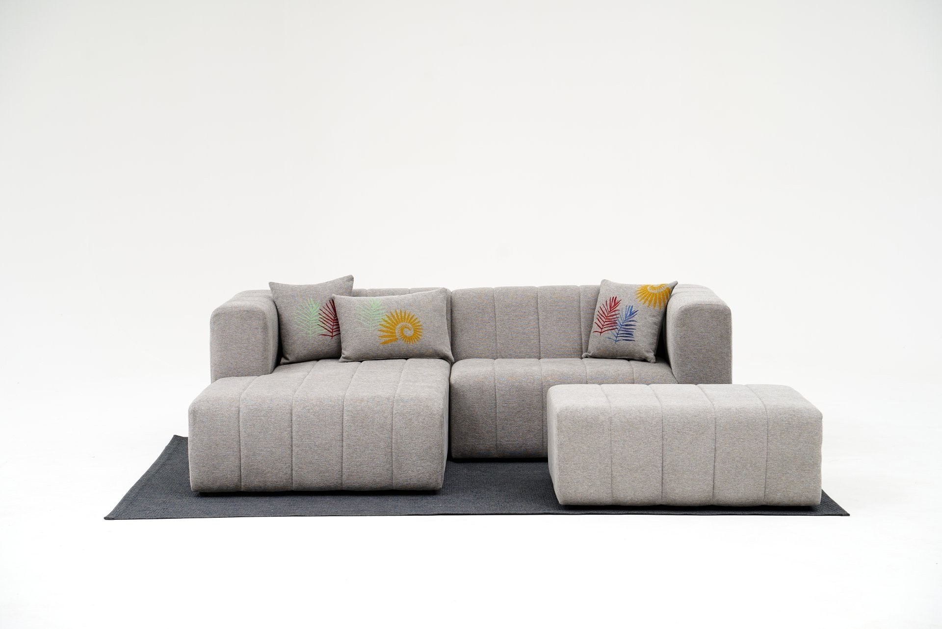 Beyza Sofa Récamiere Links mit Hocker Hellgrau