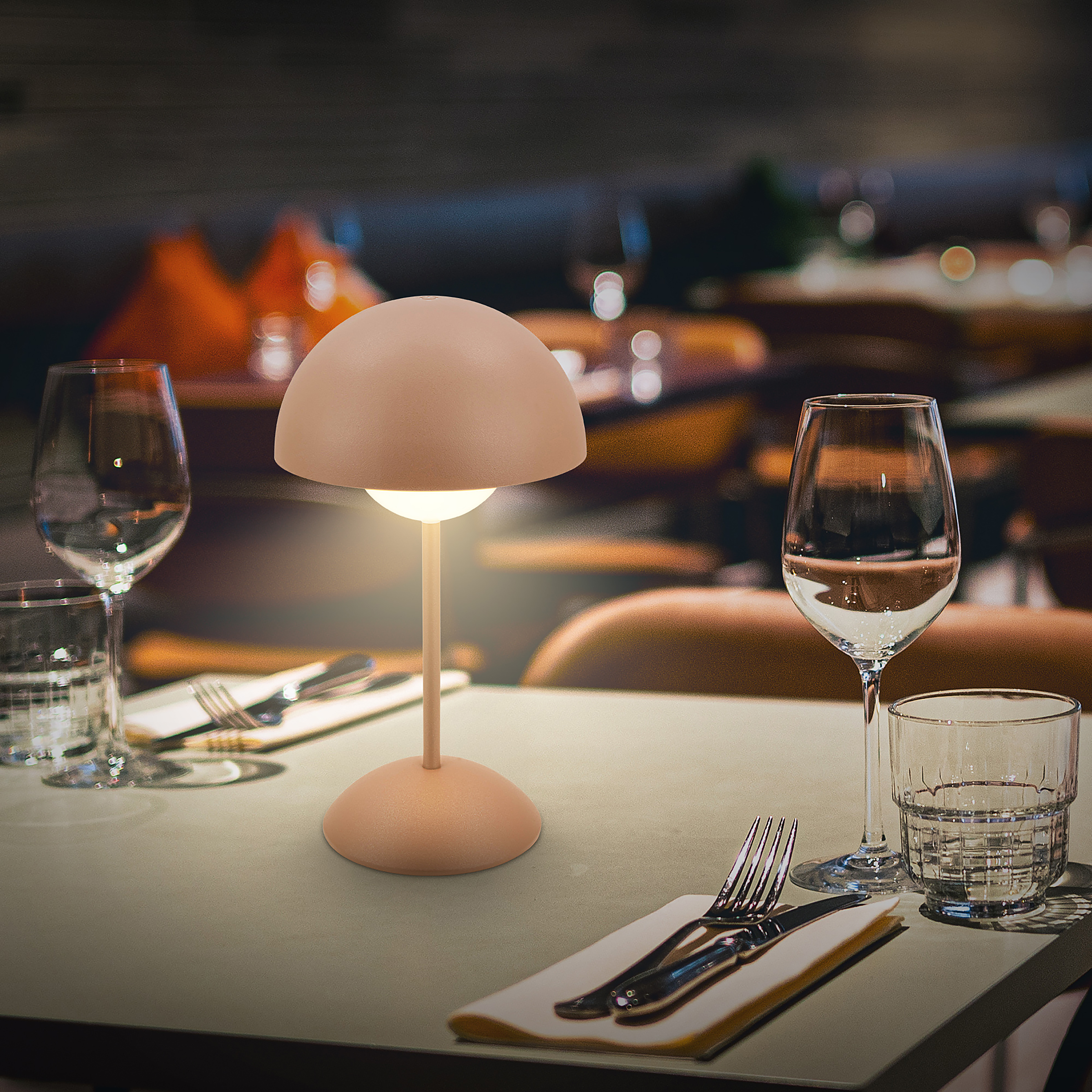 Kugle Akku LED Tischleuchte Aluminium Braun