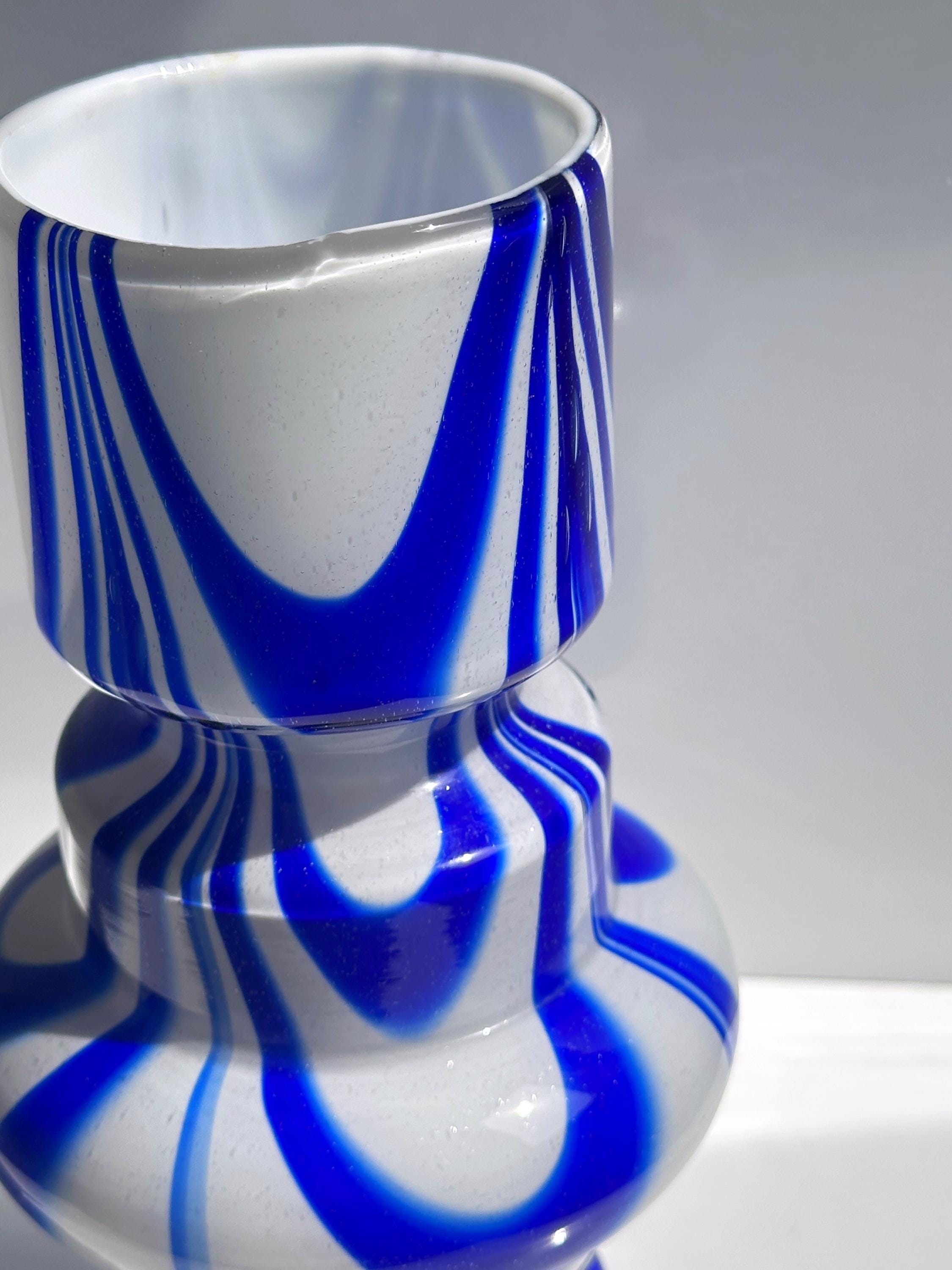Vintage Carlo Moretti Vase Blau Weiß 1970er Jahre