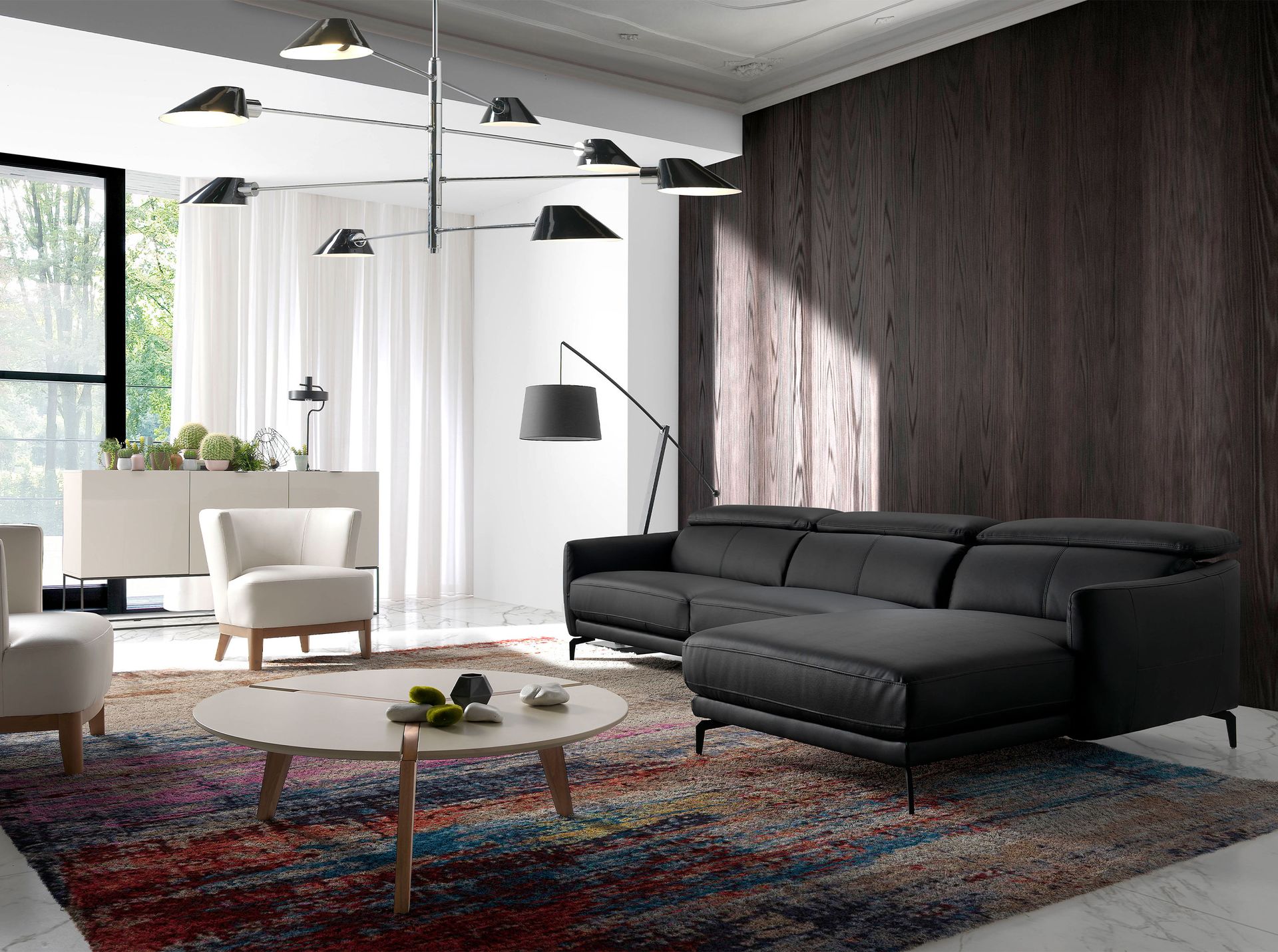 Sofa 4-Sitzer Récamiere Rechts Leder Schwarz