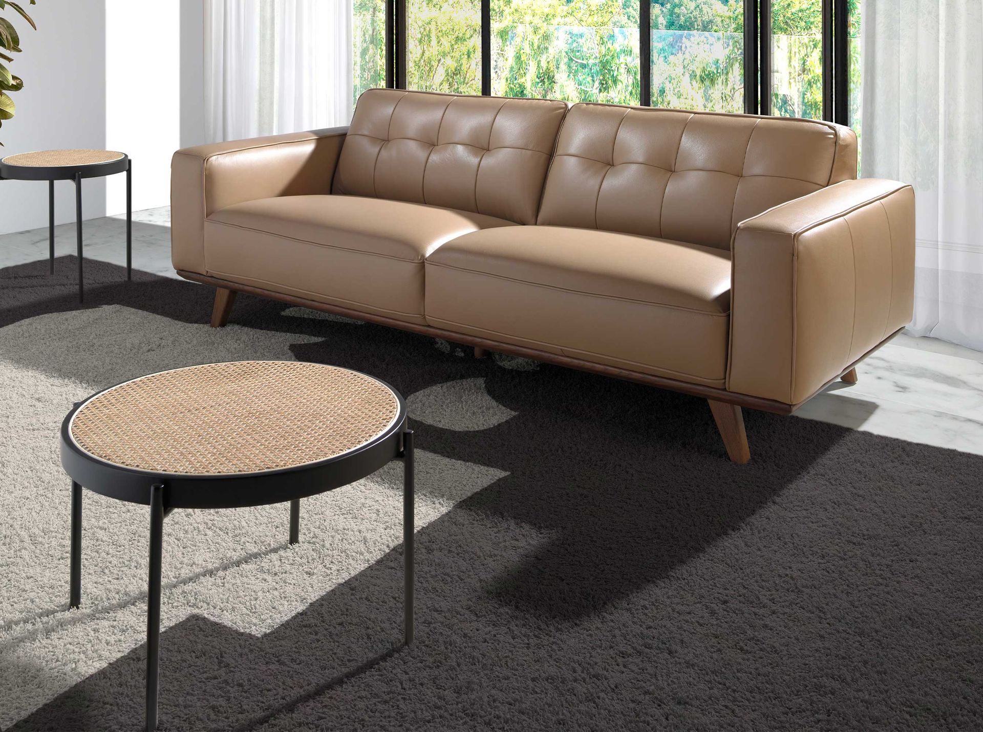 2111 Couchtisch Rattan Edelstahl Braun