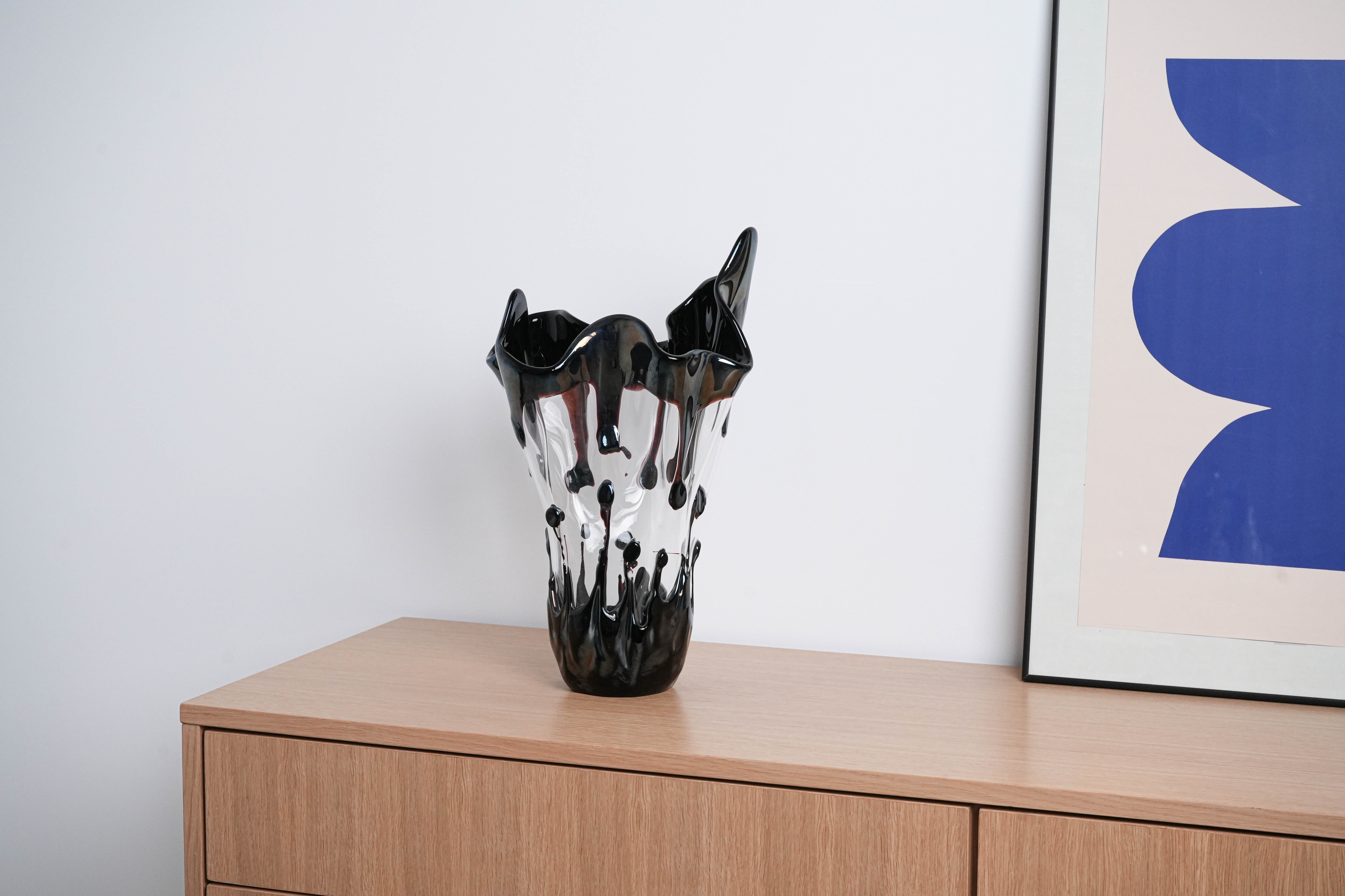 Murano glass vase black 1960s