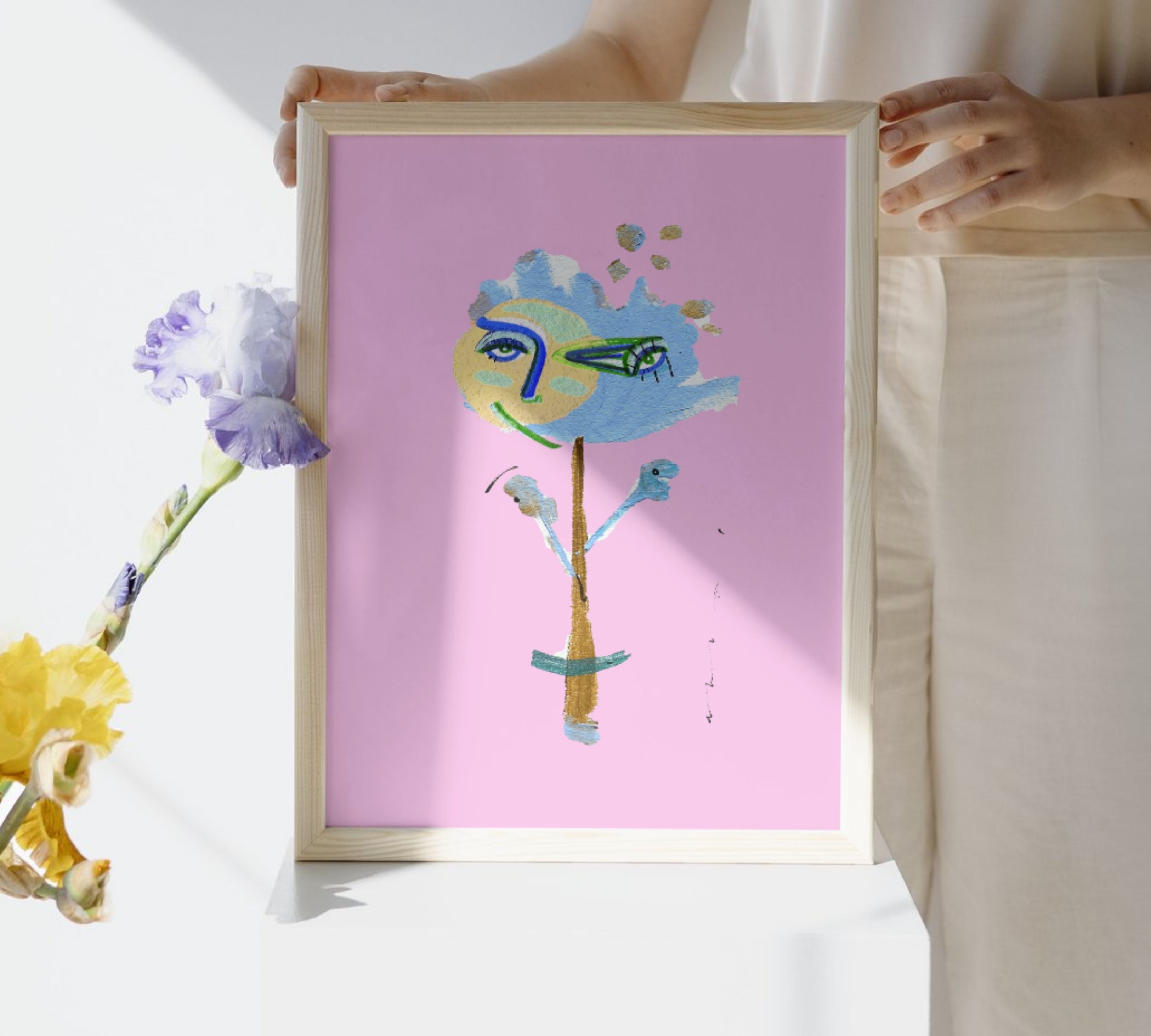 Lluna Flower blau Kunstdruck Mehrfarbig