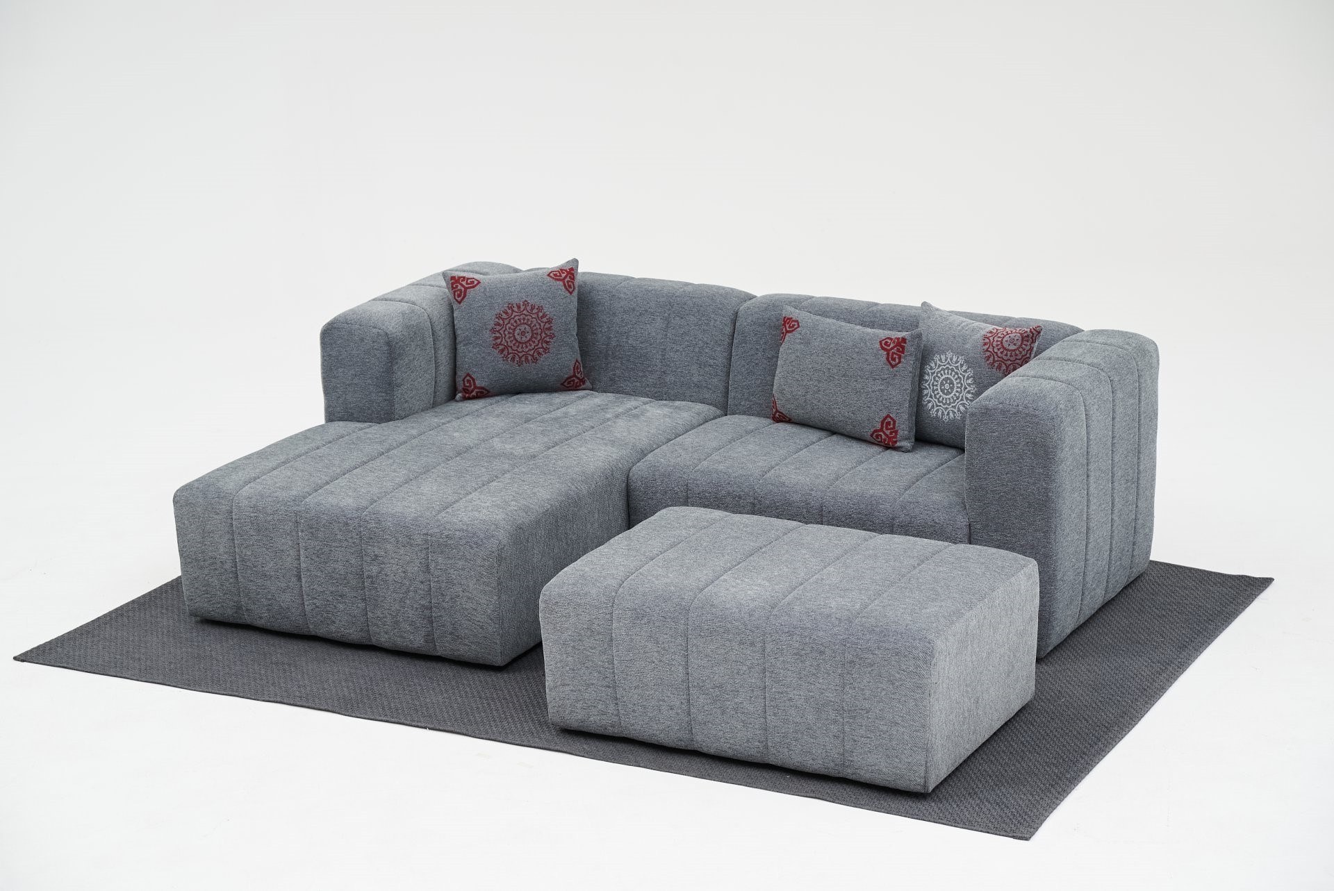 Beyza Sofa Récamiere Links mit Hocker Grau