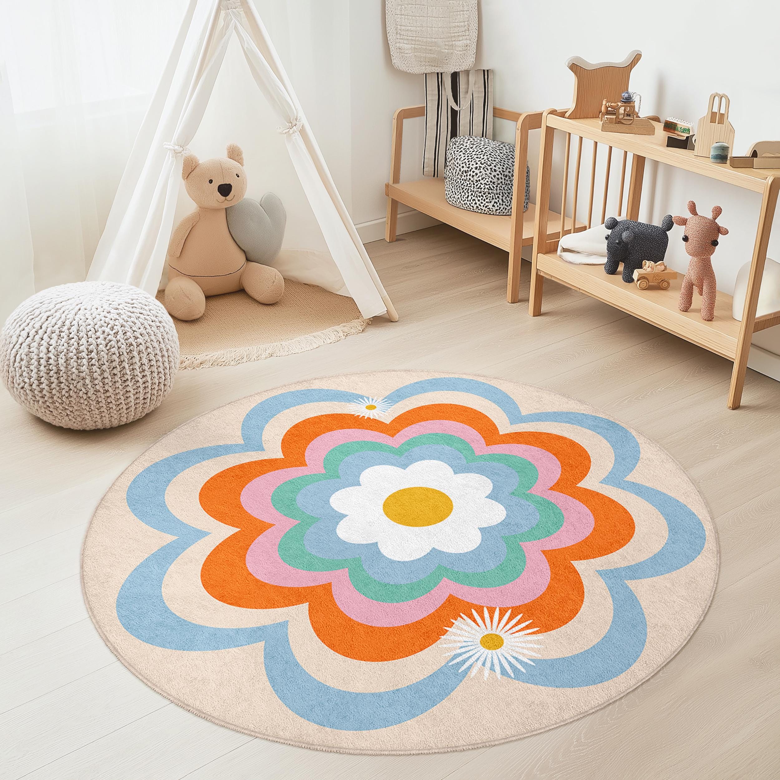 Tappeto per bambini Boho-Chic a fiori Multicolore ⌀150cm