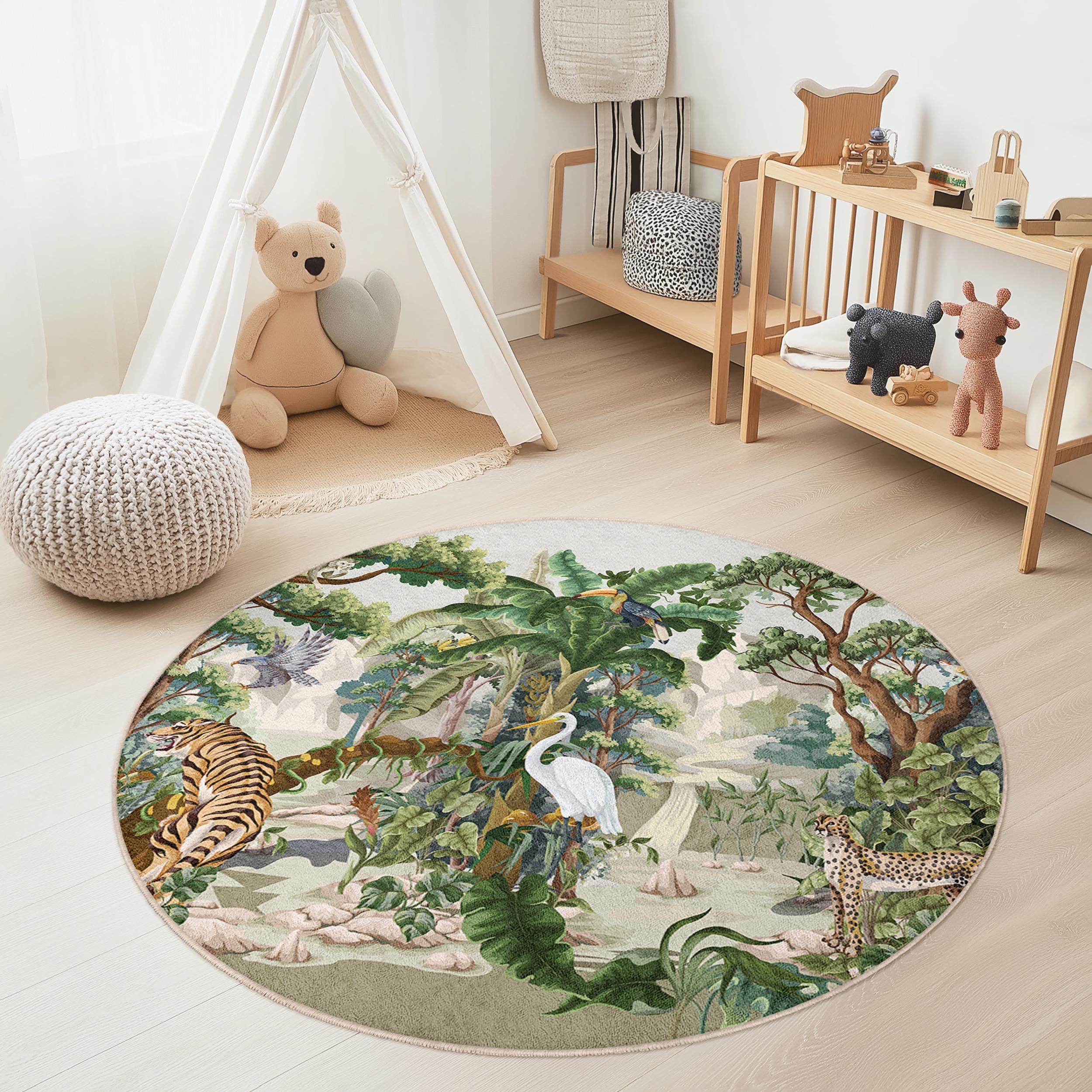 Jungle Safari Children's Rug Multicolor ⌀120cm