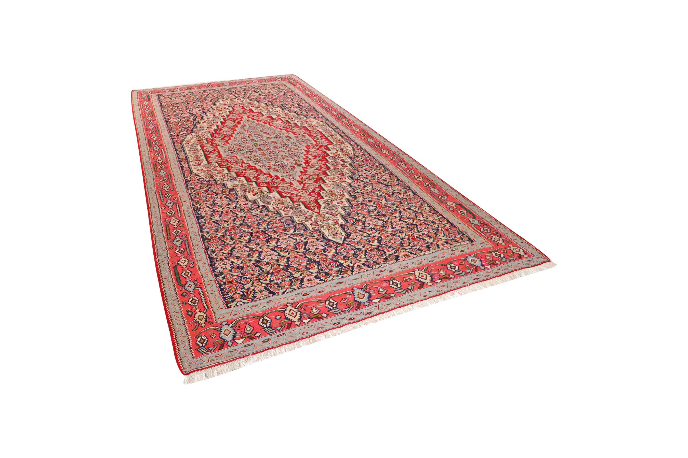 Kilim Senneh Teppich Braun Rot