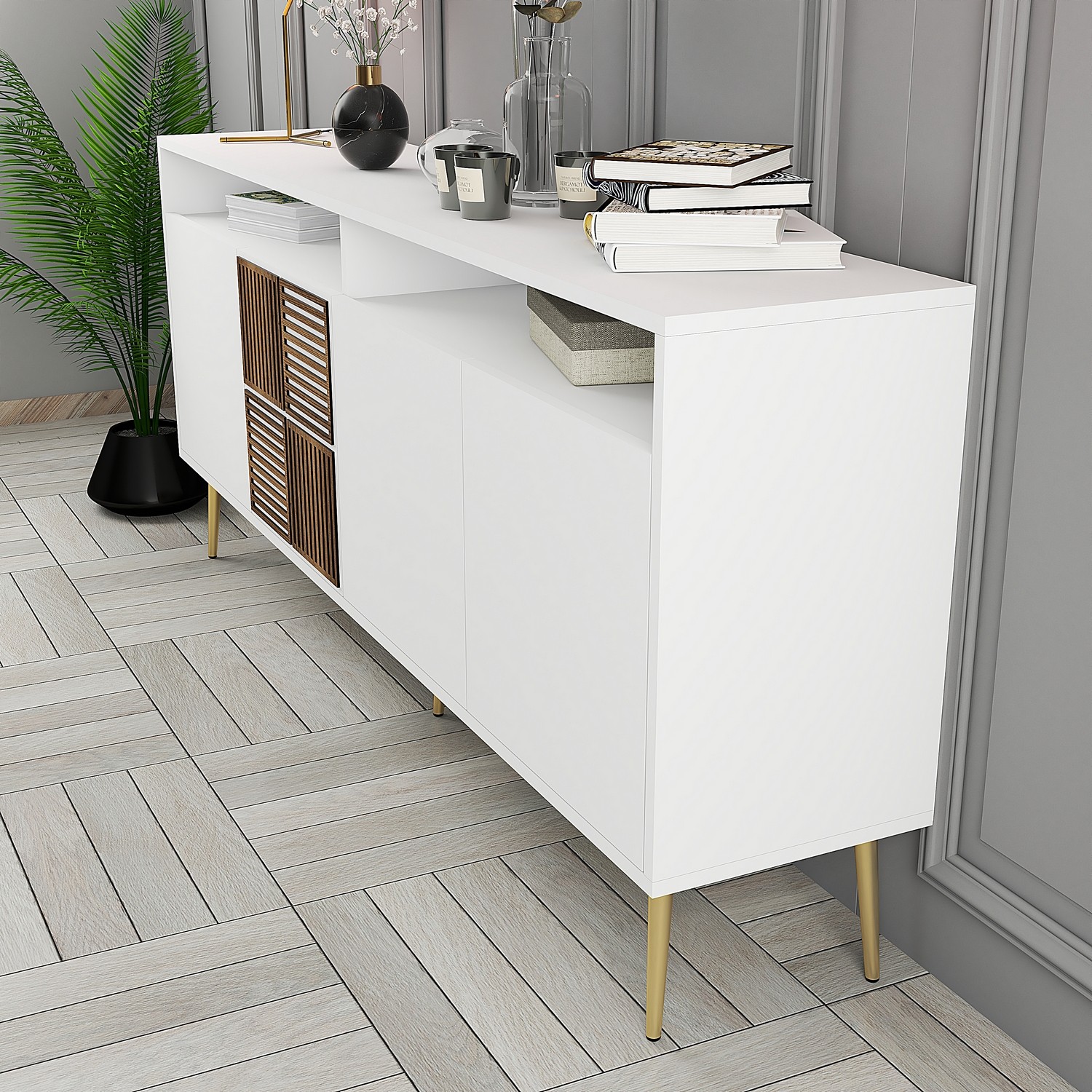 Milan Sideboard Weiß mit goldenen Details 180cm