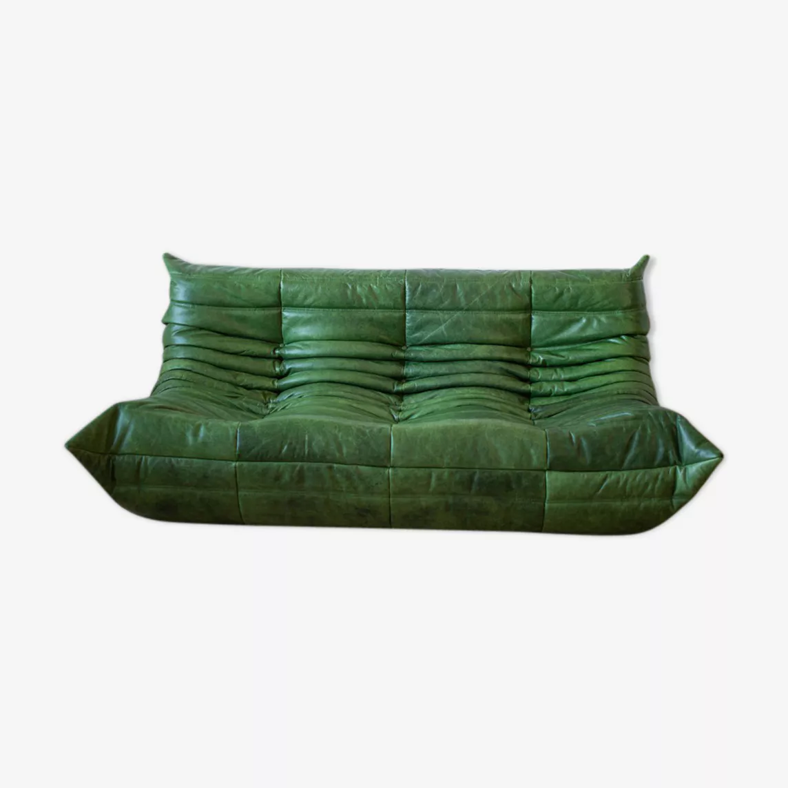 Togo Sofa 3-Seater Pull-Up Leather Green