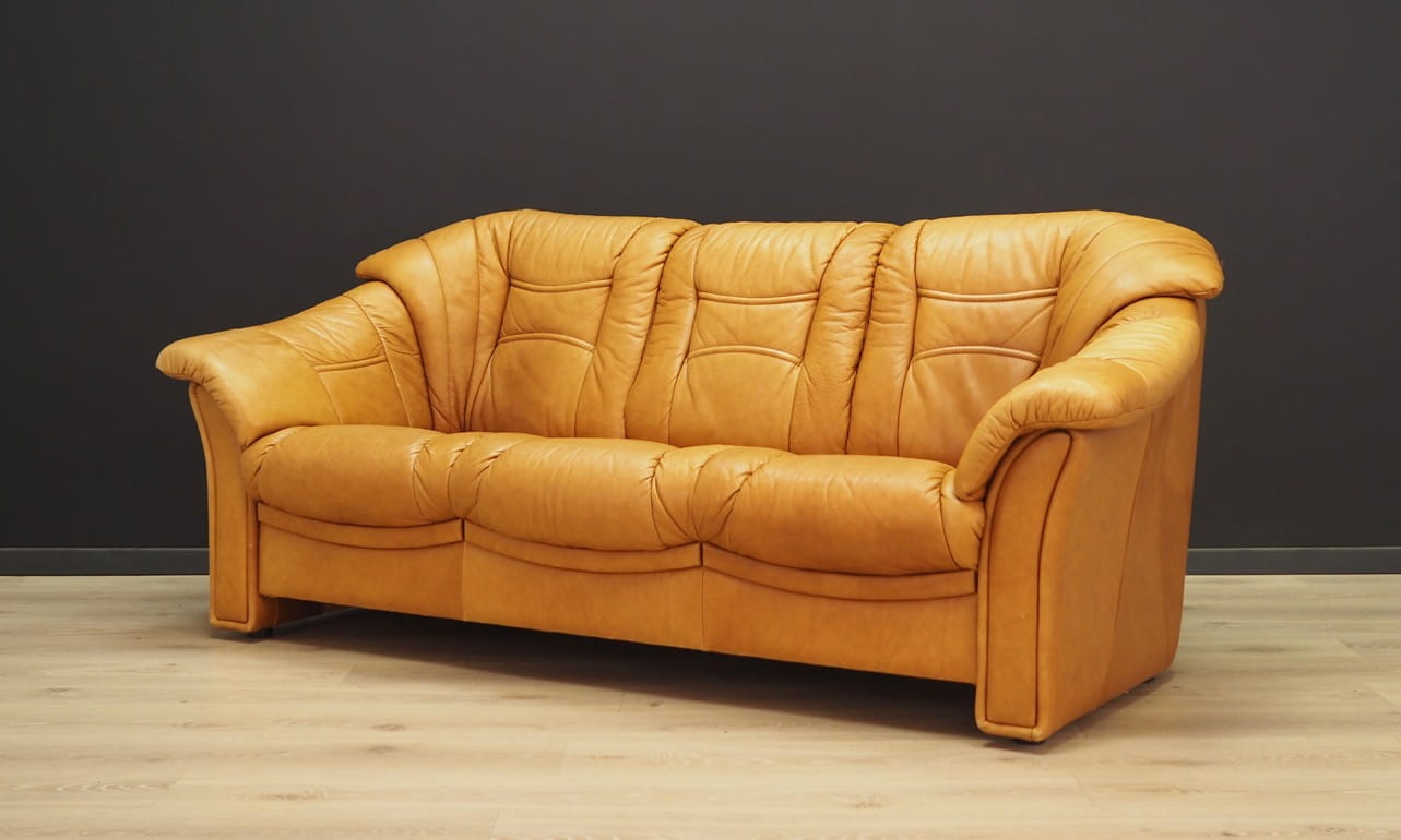 Vintage Sofa 3-Sitzer und Sessel Leder Cognac 1970er Jahre