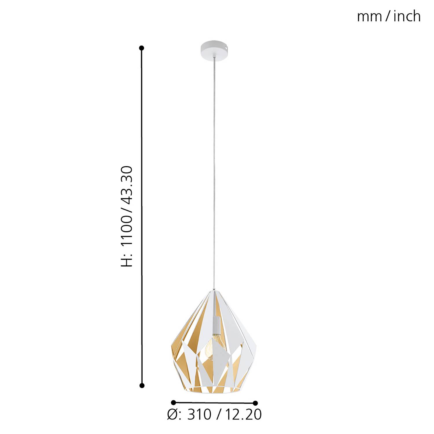 Pendelleuchte Carlton I Stahl Weiß Gold Durchmesser: 31 cm