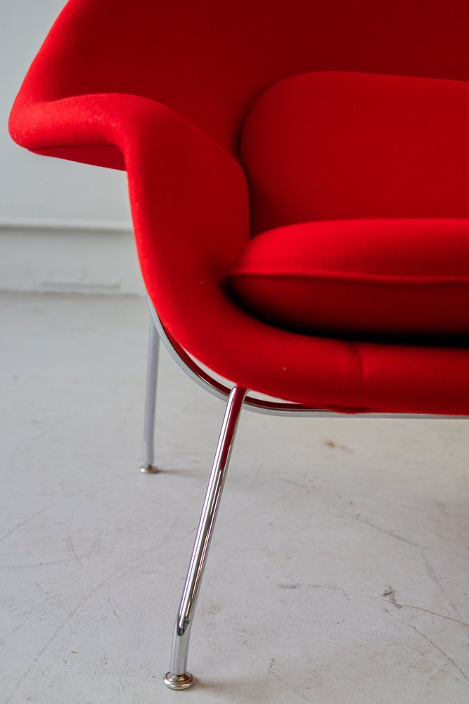 2x Vintage Eero Saarinen Womb Chair Sessel Wolle Stahl Rot