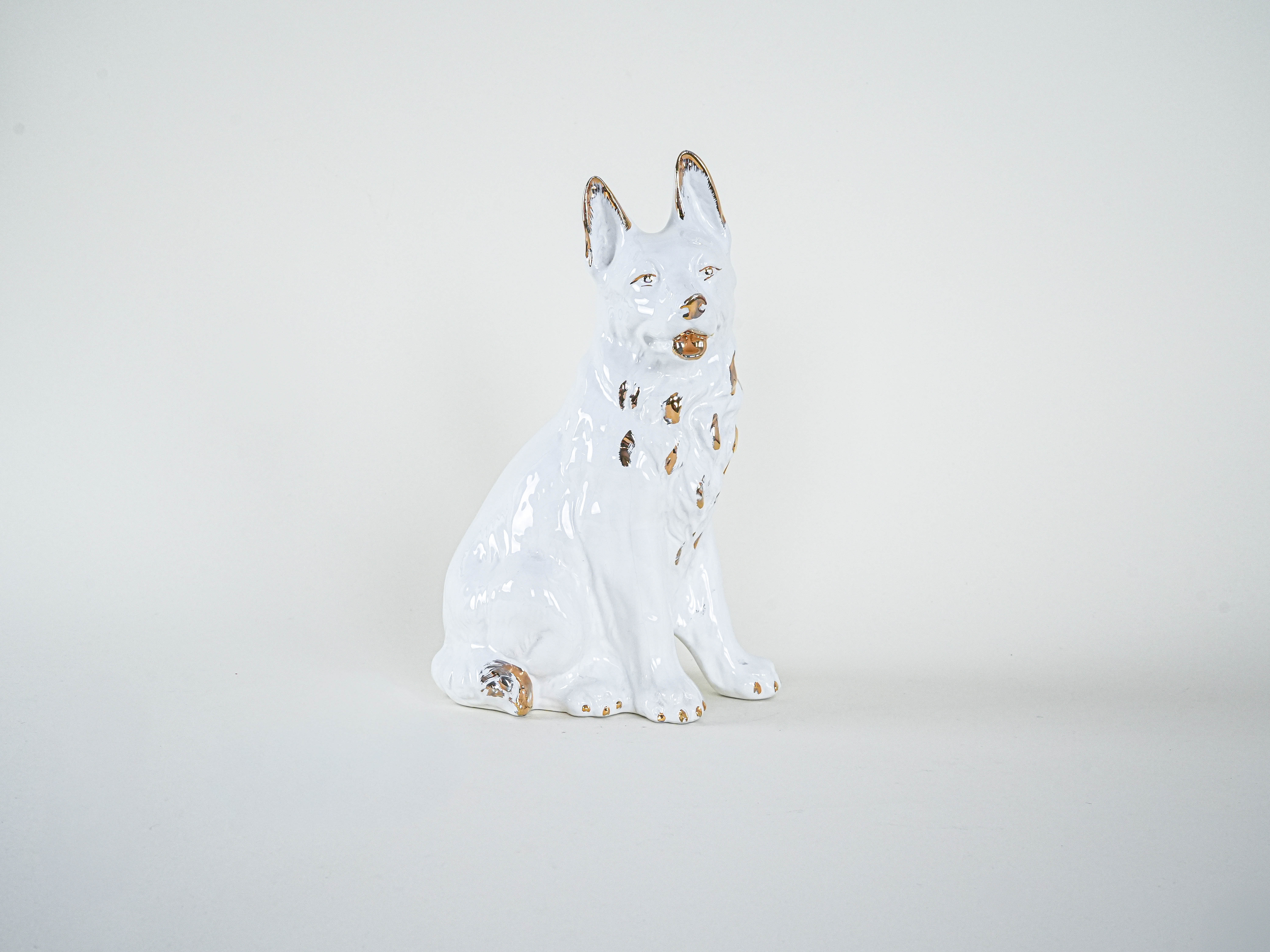 Hundefigur Porzellan Weiß 1960er Jahre