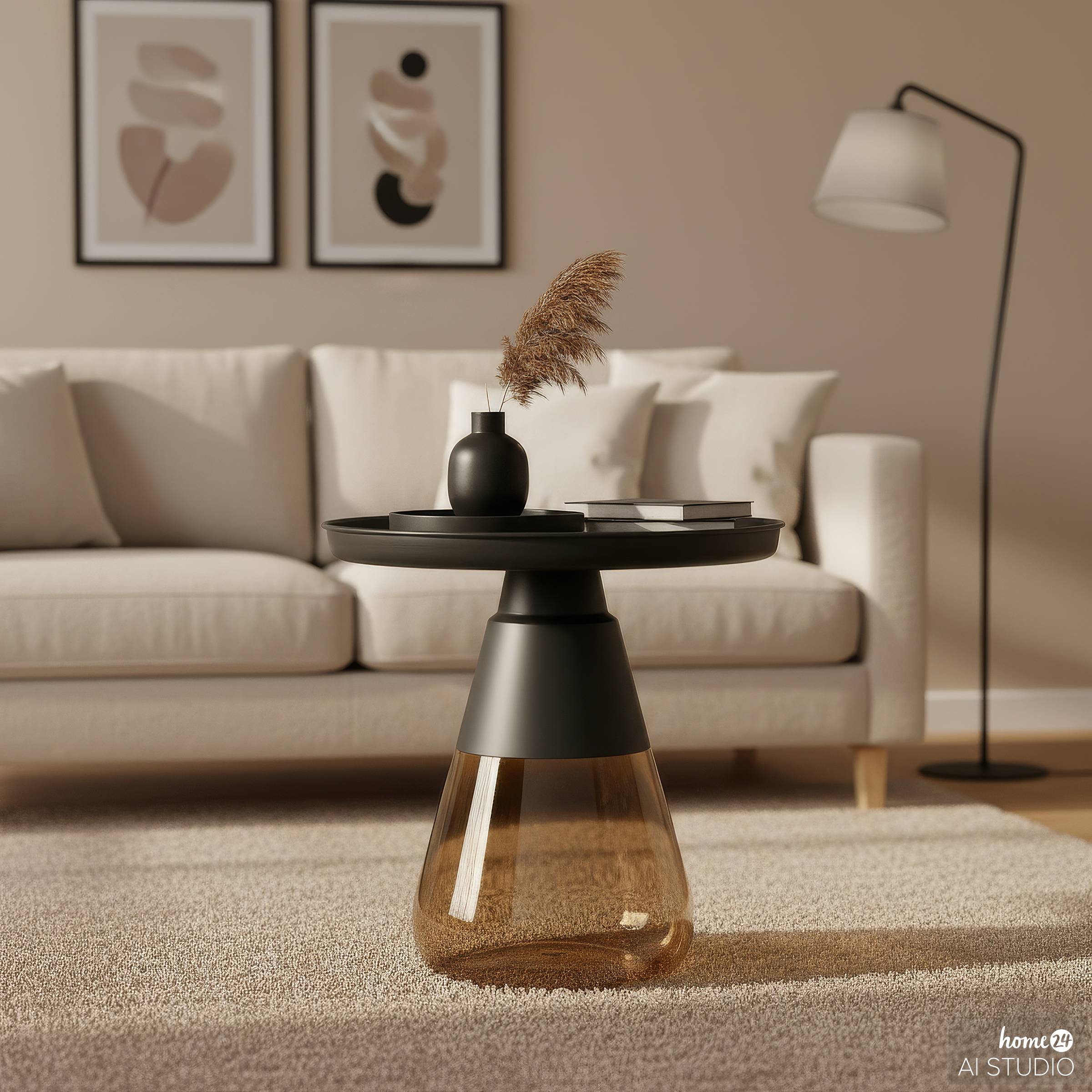 Coffee Table Caviatta Glass Metal Black 53x53cm