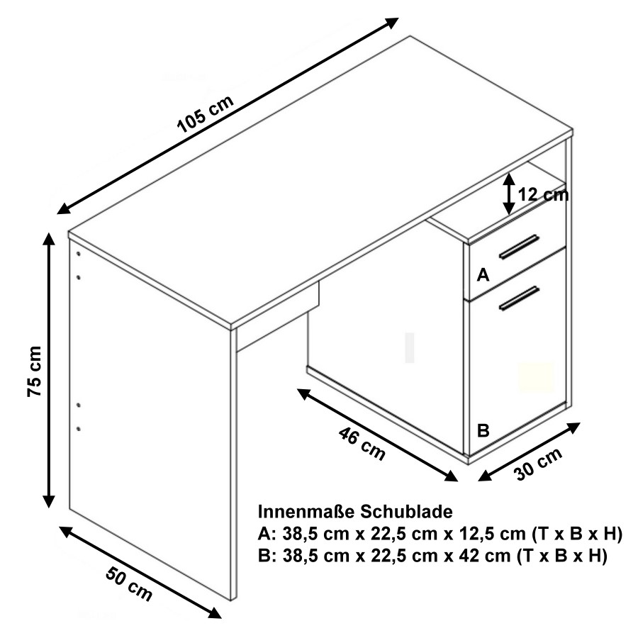 BASIX Schreibtisch + Schublade Holz Grau