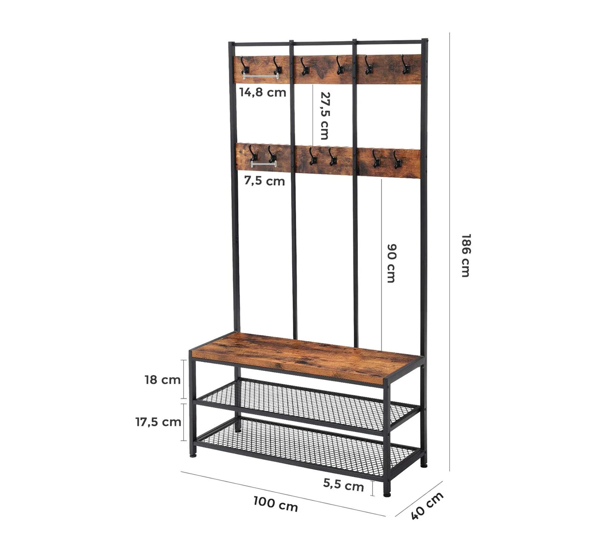 Garderobe Holz Metall Pulverbeschichtet