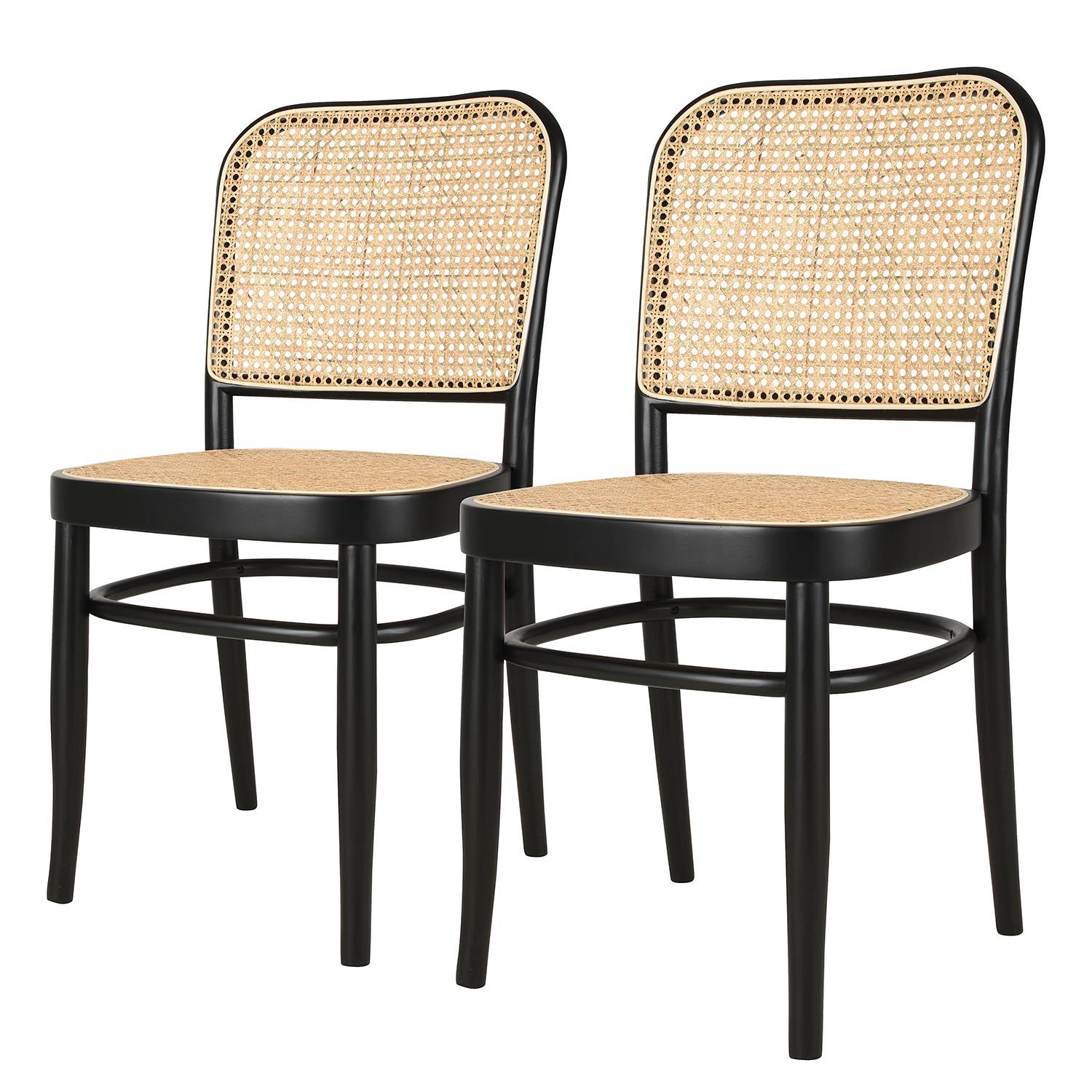 2x Esszimmerstuhl Daru Rattan Buche Massiv Schwarz