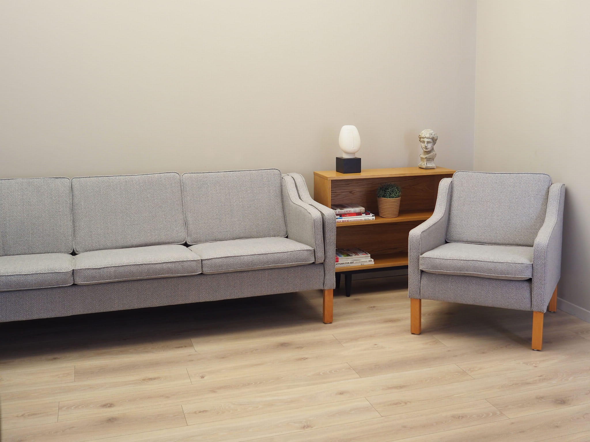Vintage armchair beech wood textile grey 1970s