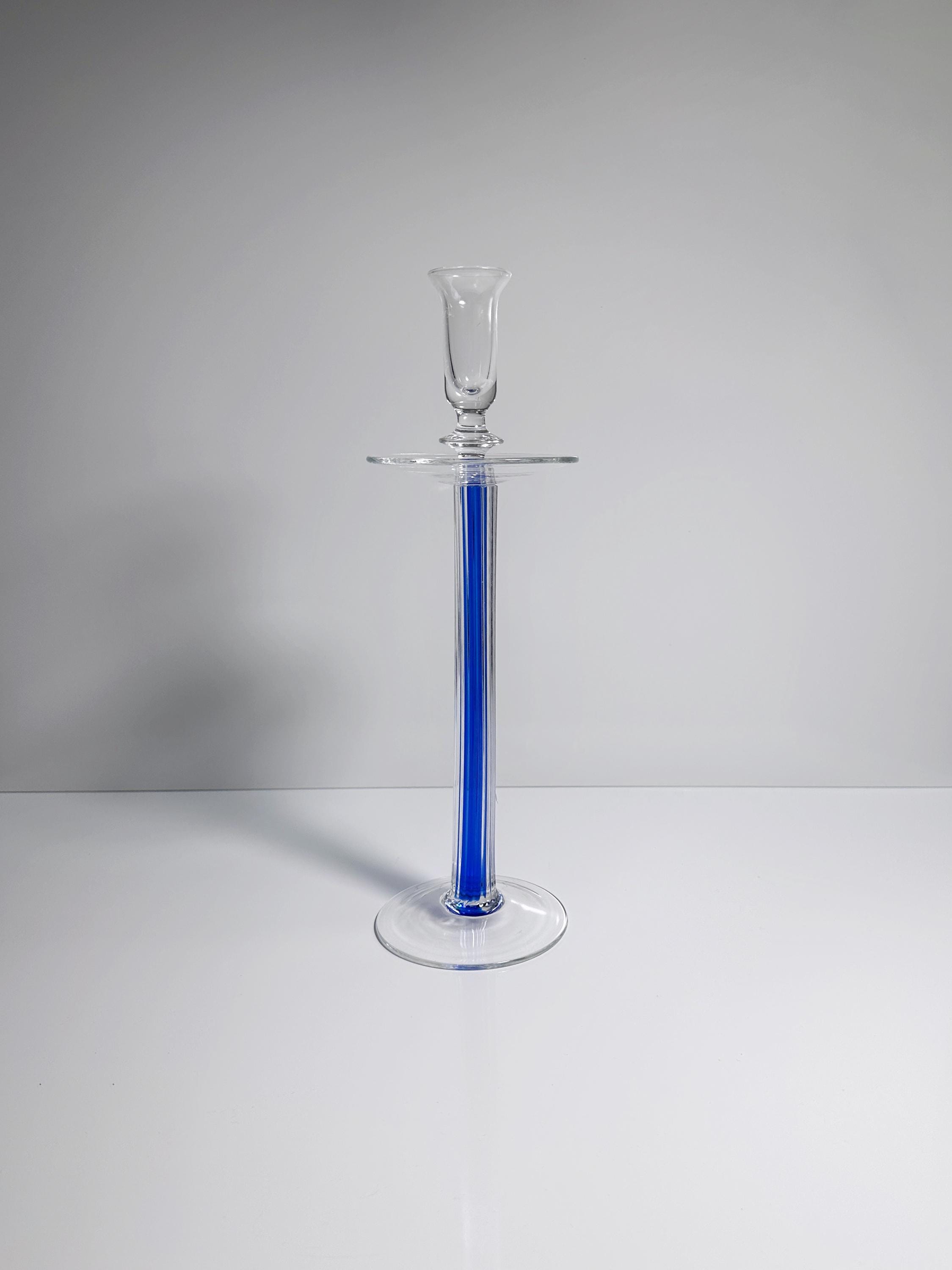 Vintage Postmodern Kerzenständer Glas Blau 1990er Jahre