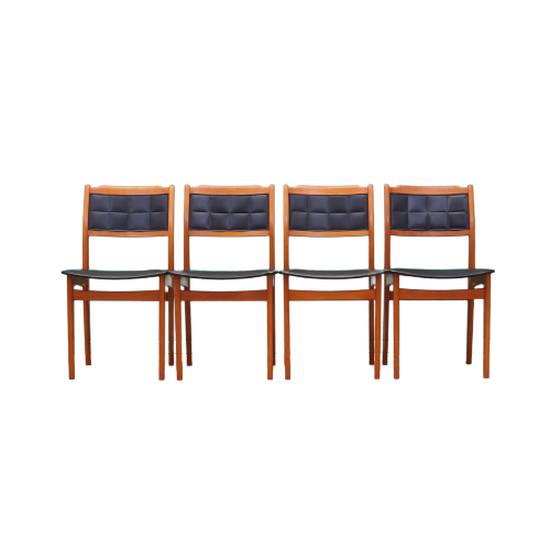 4x Vintage Chair Beech Wood Faux Leather Black 1970s