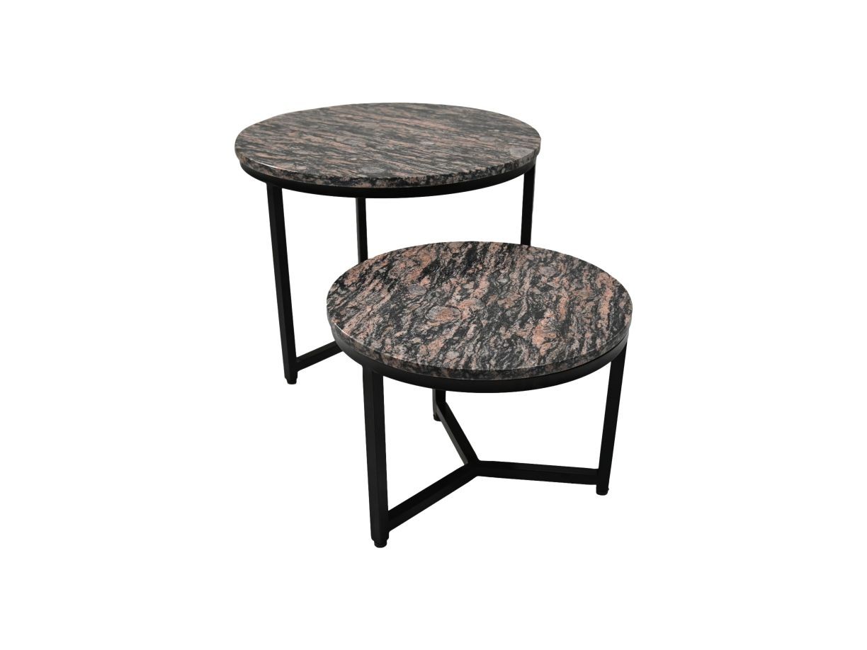 2x Runder Beistelltisch Marmor Metall