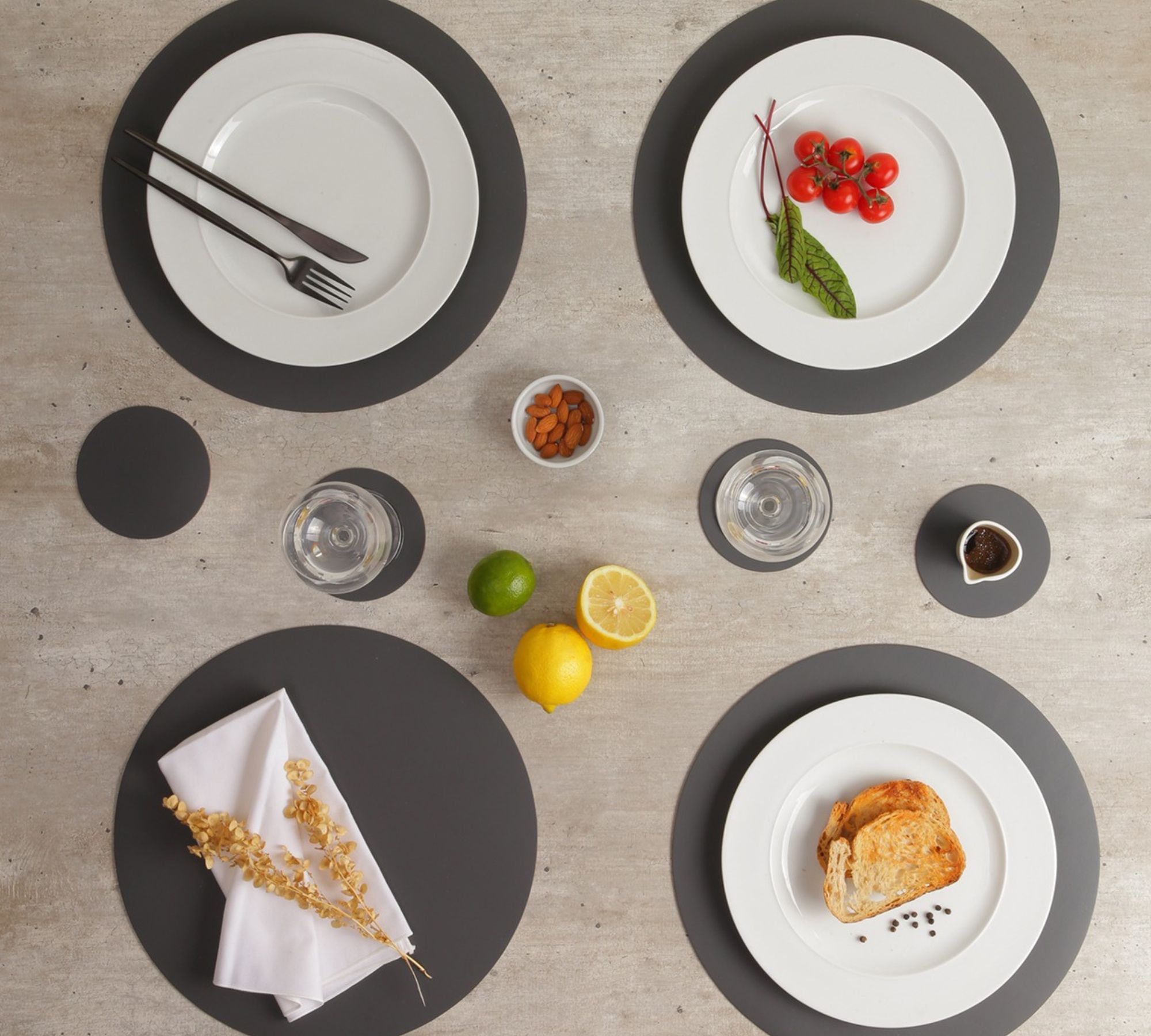 Rundes Tischset Ruca 100% Recyceltes Leder Grau