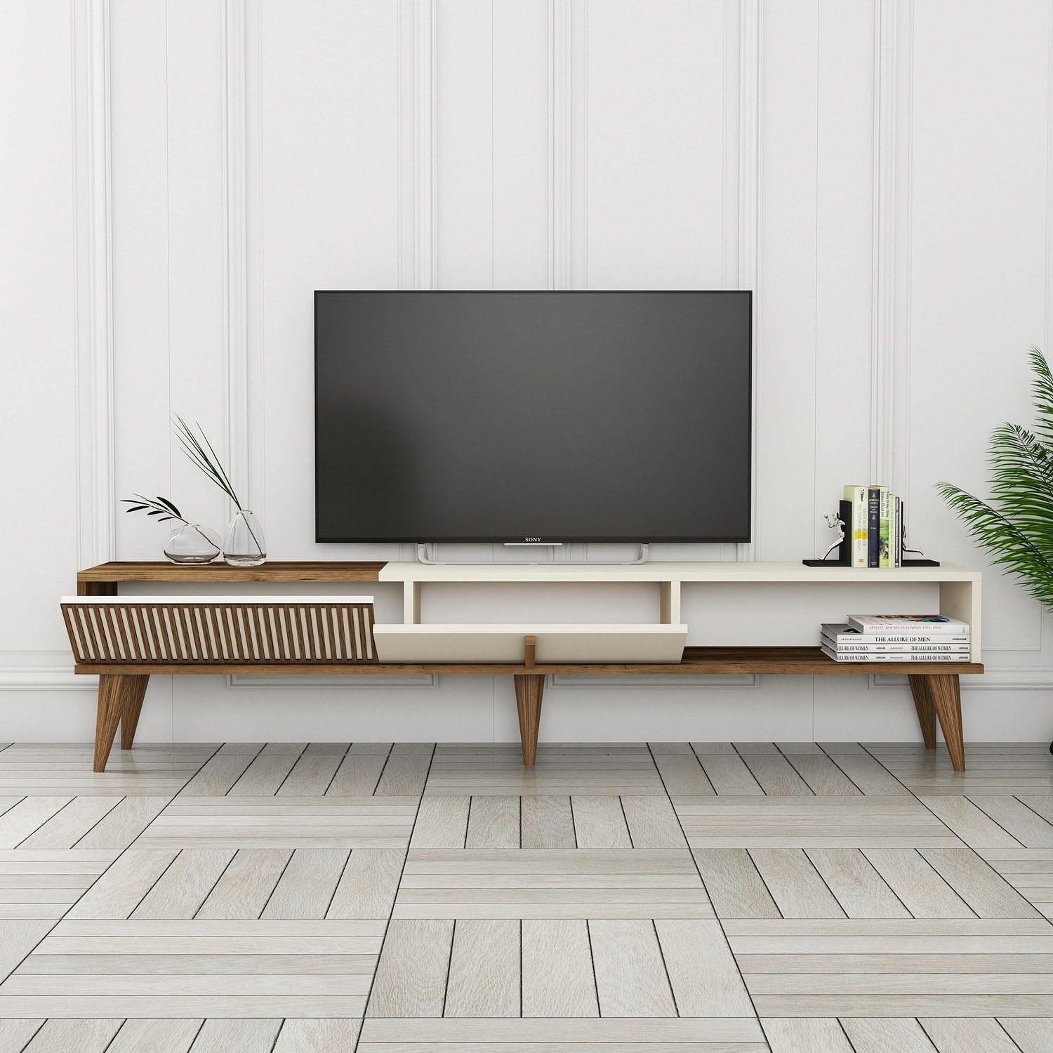 Milan TV Stand Walnut Brown Cream