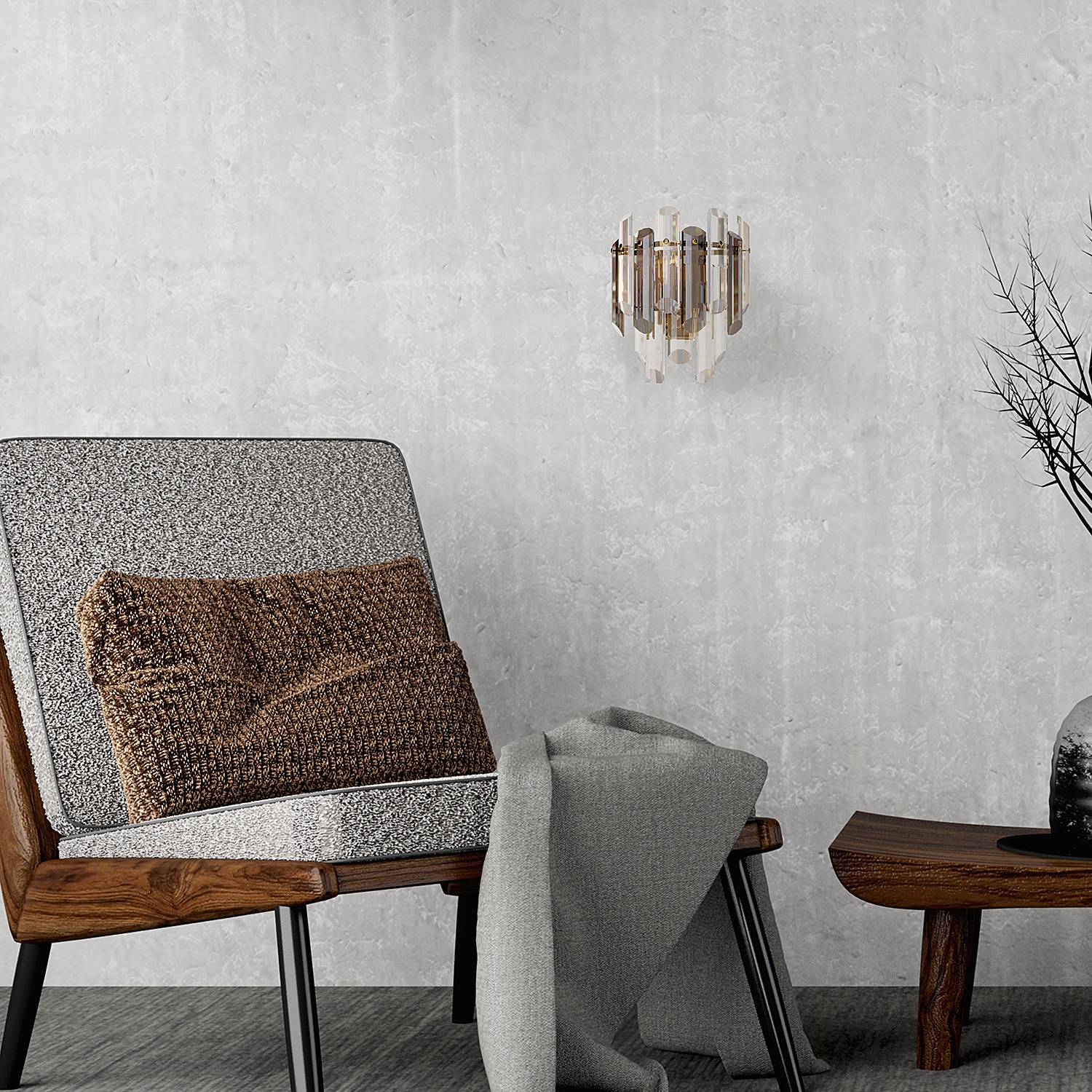 2-Flammig Flare Wandleuchte Kristallglas Mischmetall 