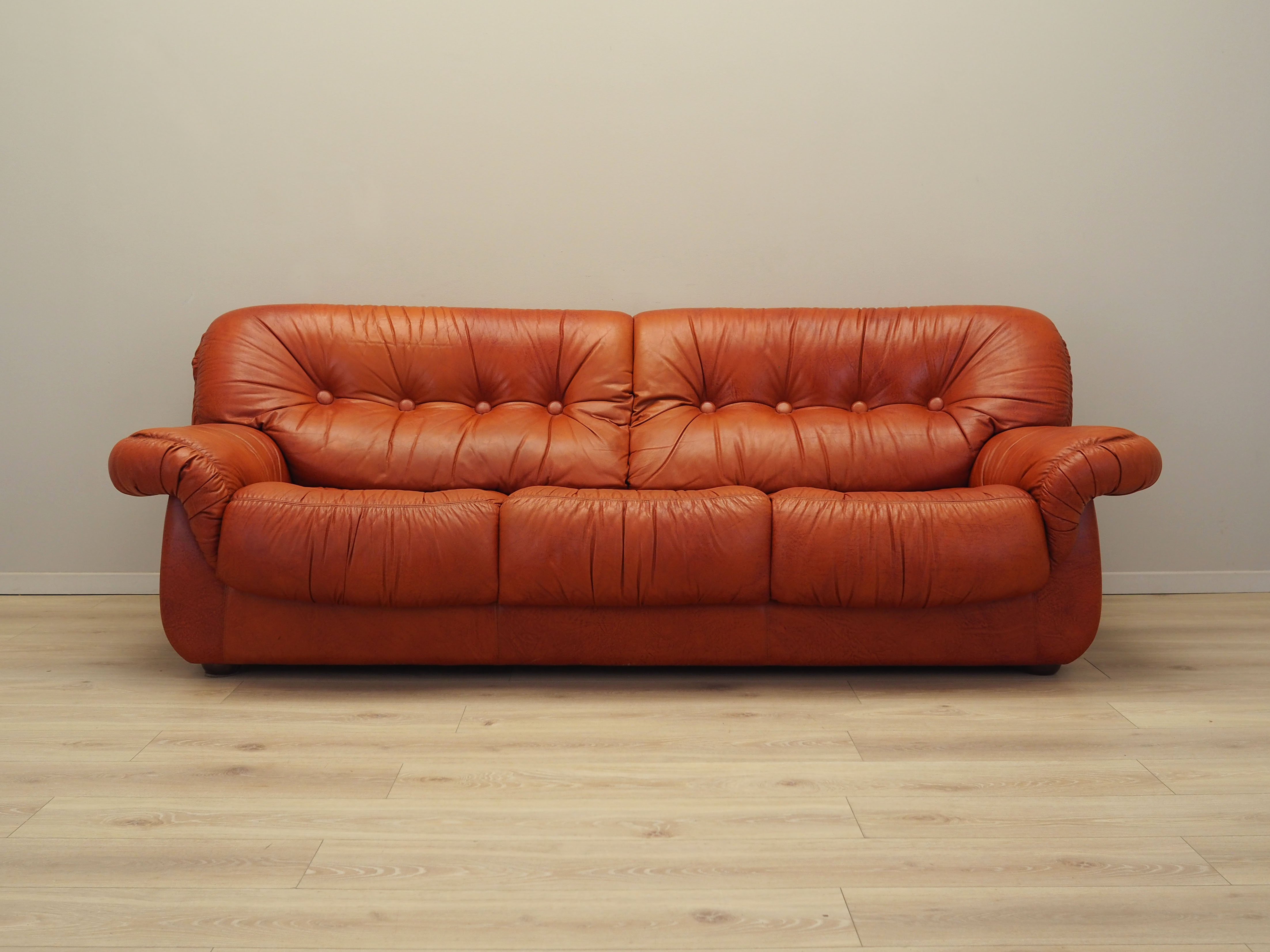 Sofa Leder Rot 1970er Jahre
