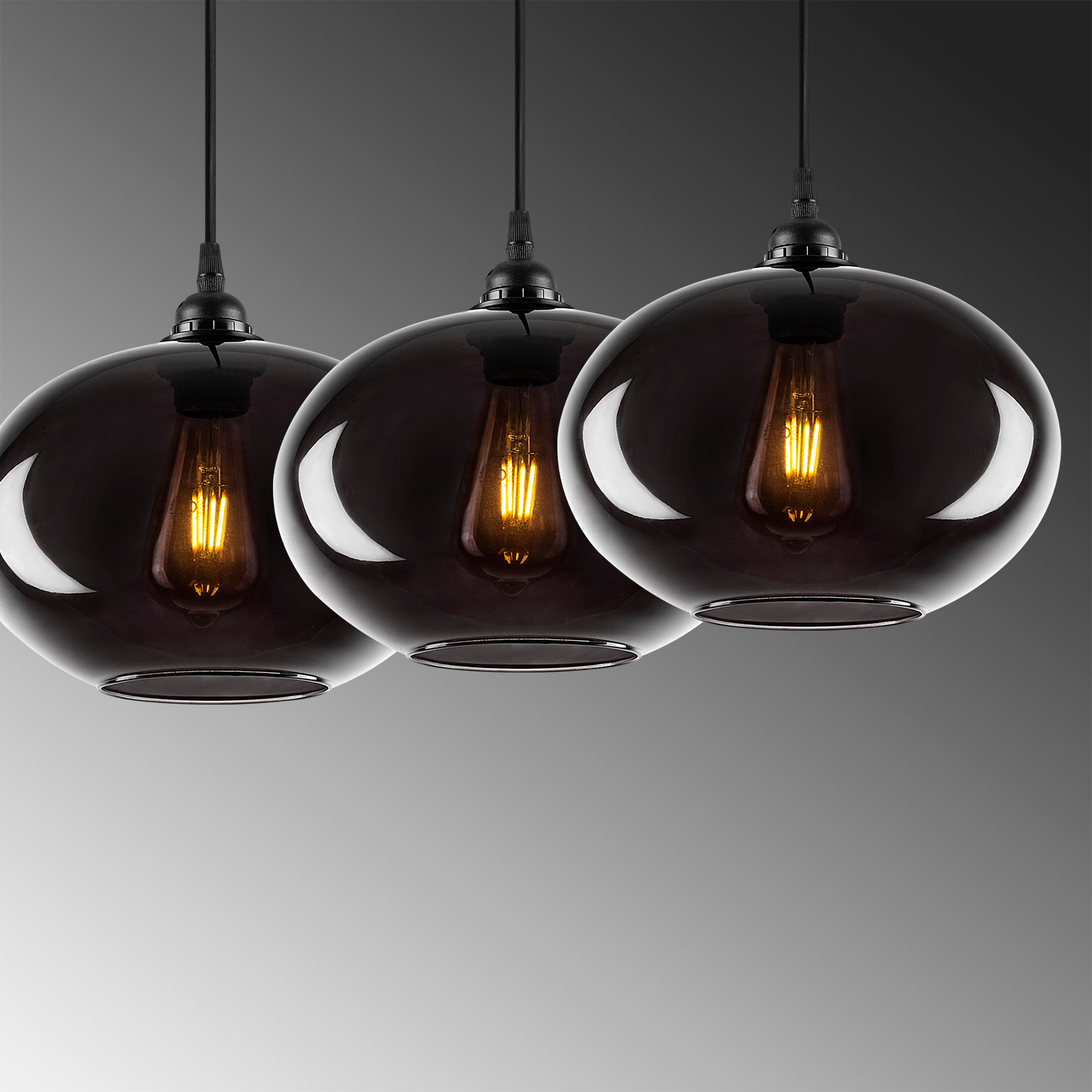 Pendant lamp 3 elements metal smoke-colored