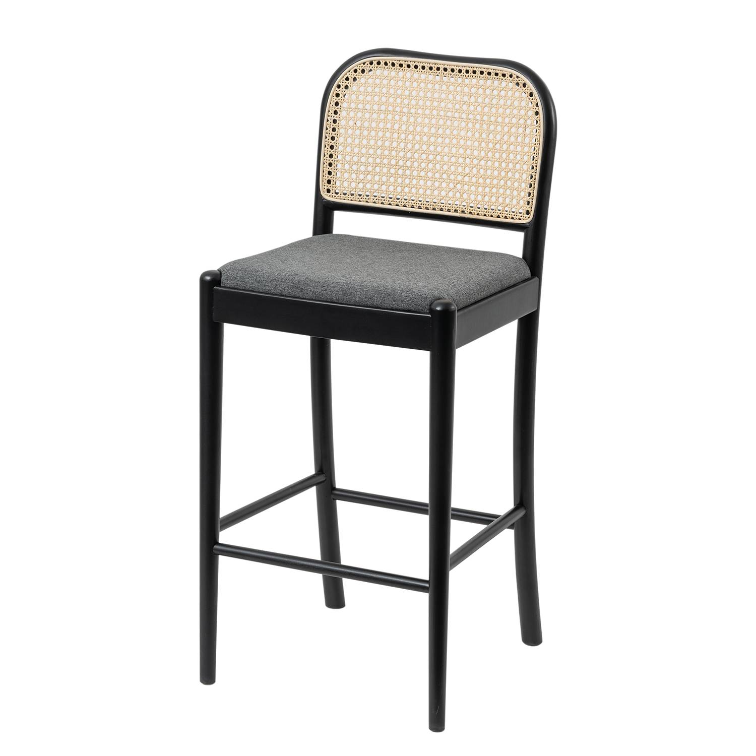 Barstuhl Cutis Rattan & Webstoff Buche Massiv Grau