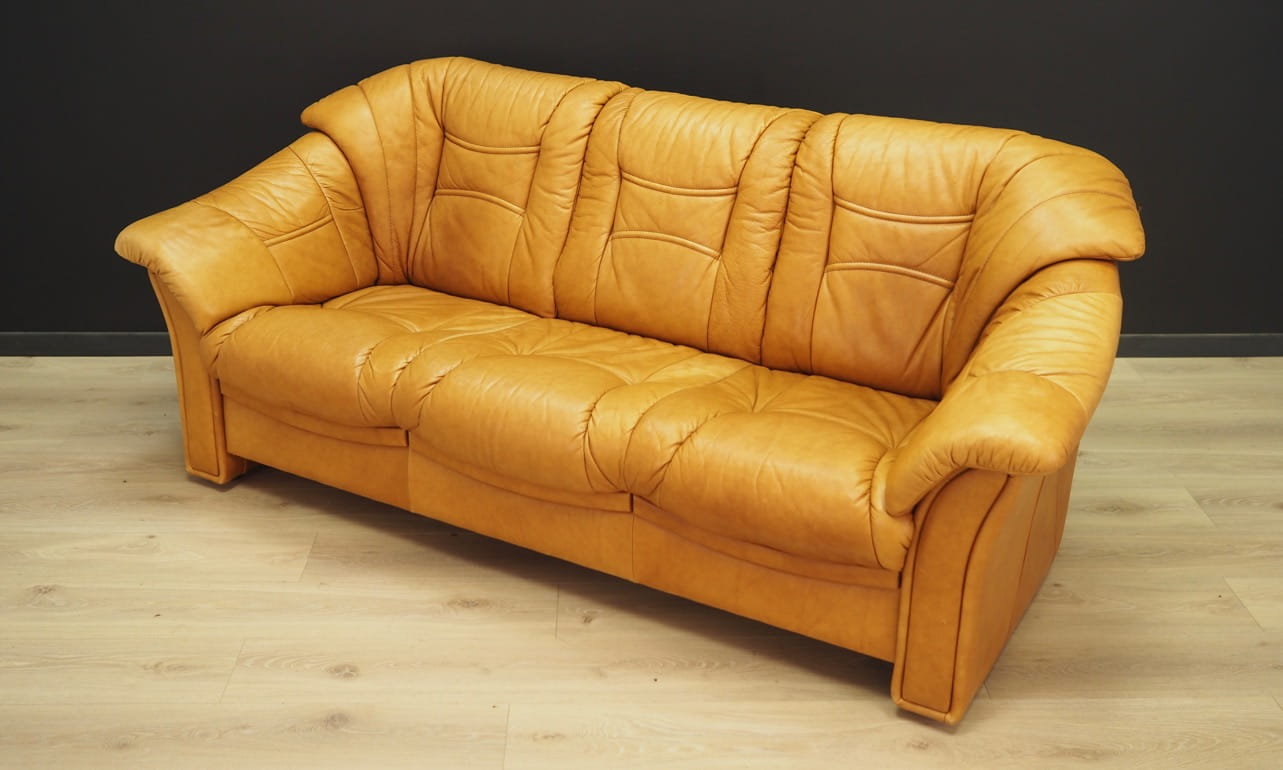 Vintage Sofa 3-Sitzer und Sessel Leder Cognac 1970er Jahre