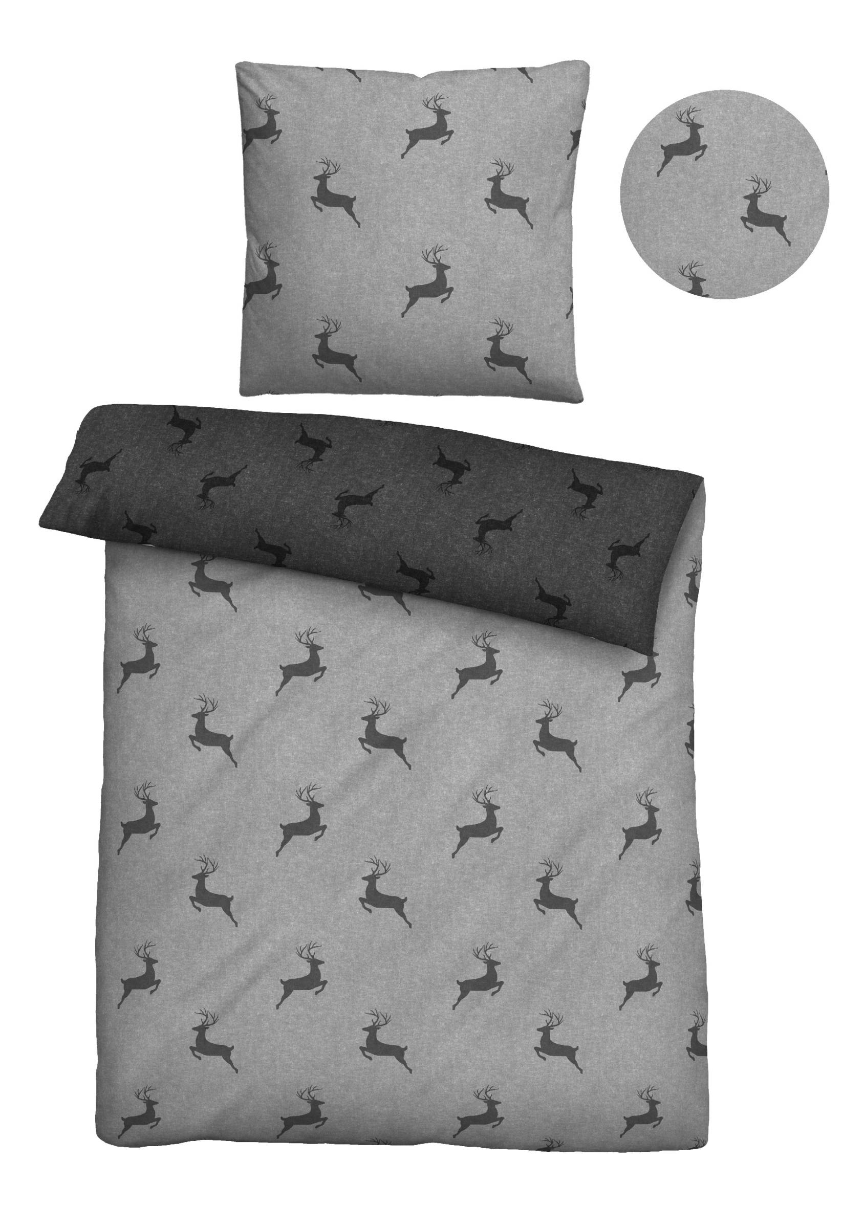 Rosin Bettwäsche-Set Melange-Flanell Grau 135x200cm