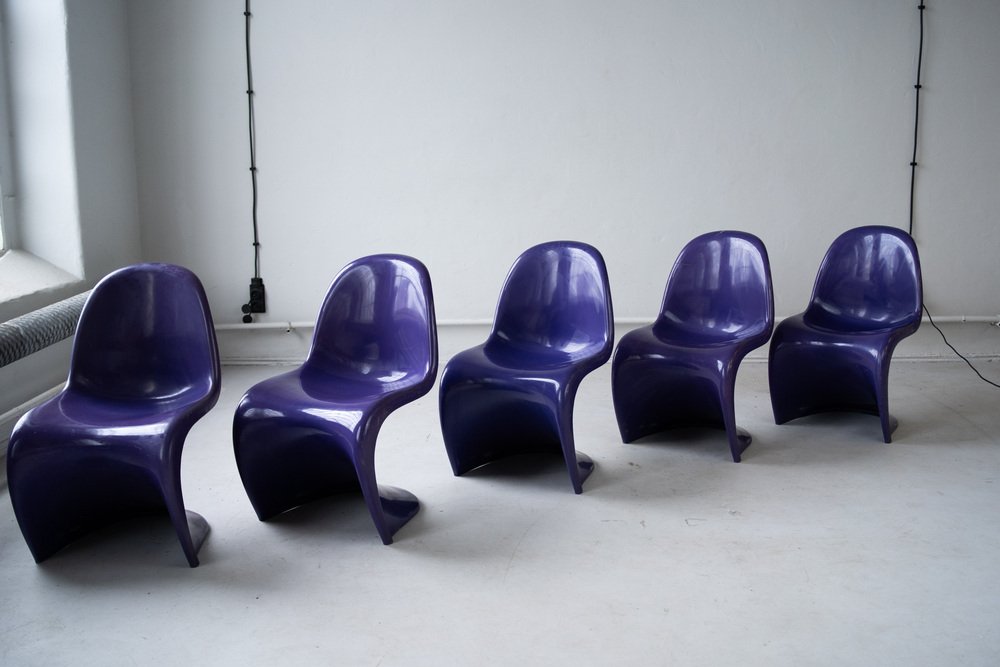 5x Vintage Verner Panton Stuhl Kunststoff Violett