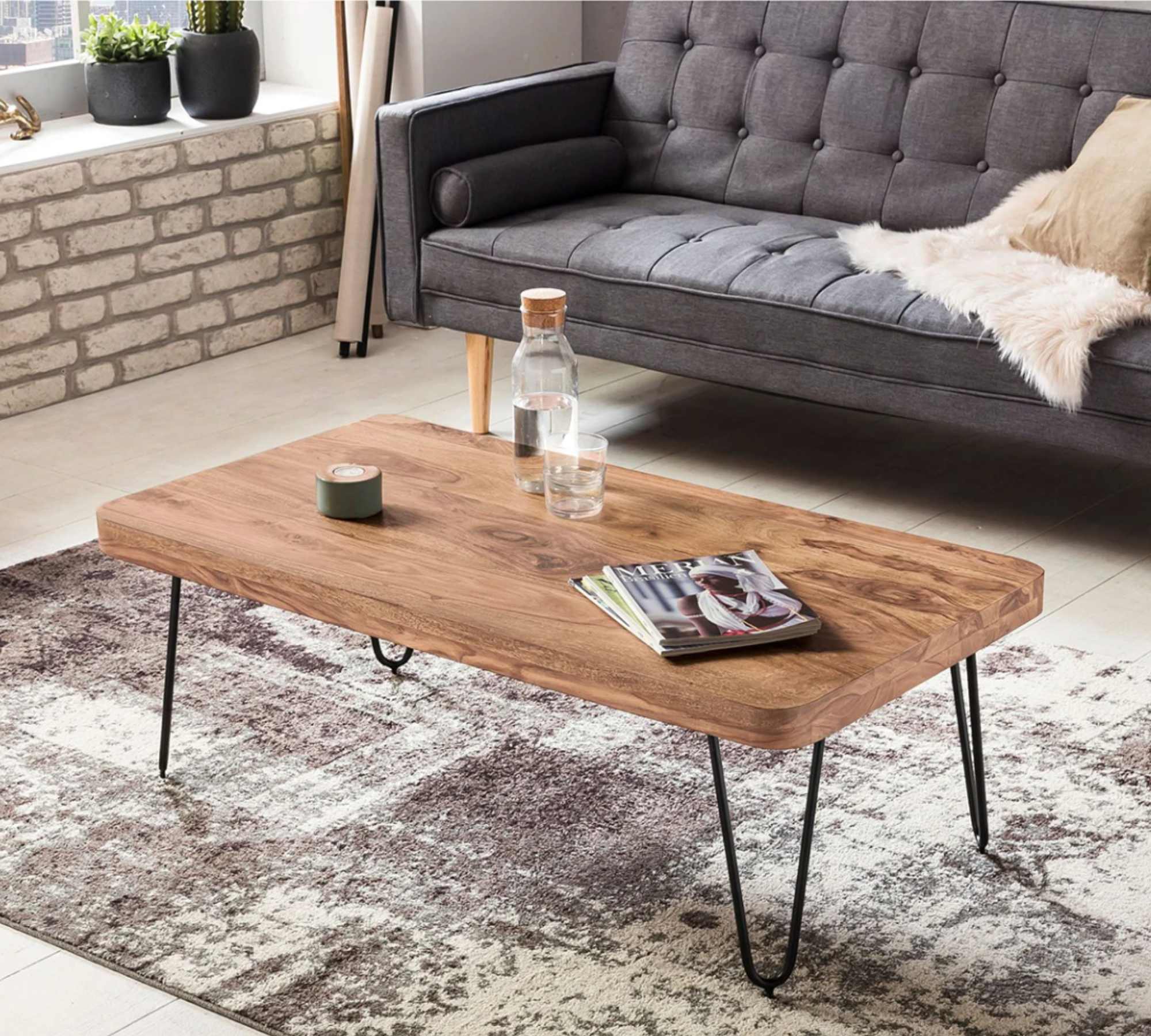 Couchtisch Massivholz Metalll