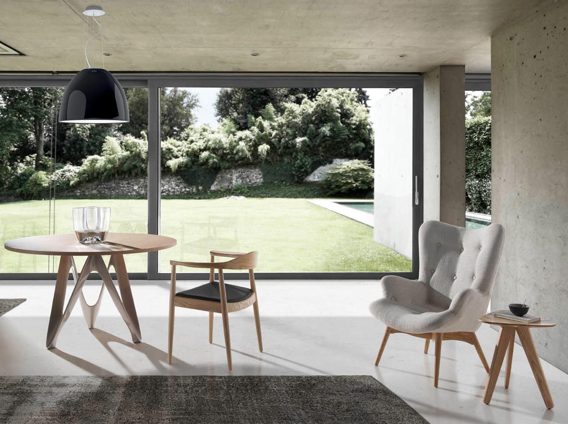 Armlehnsessel mit Eschenholzbeinen Textil Beige