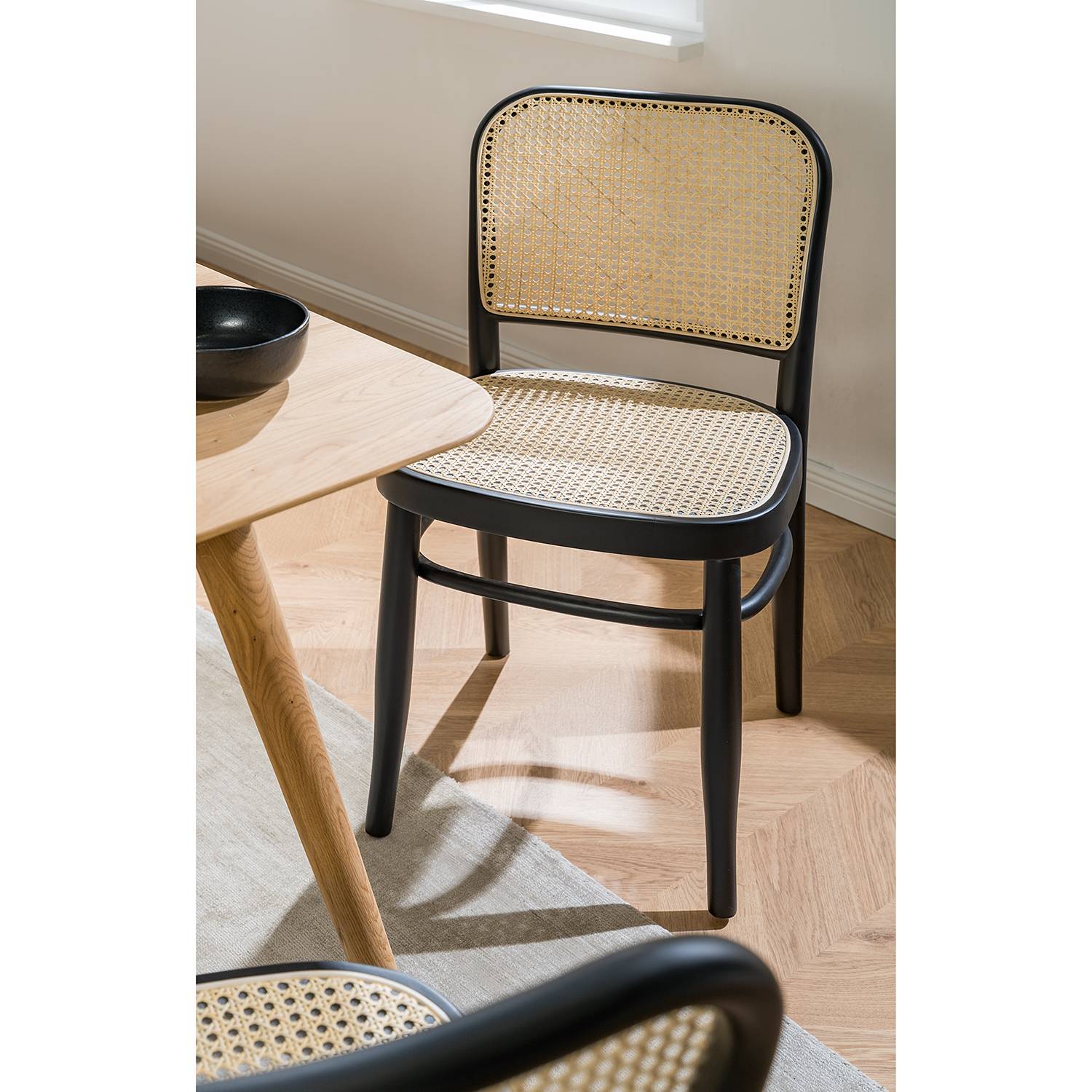 2x Esszimmerstuhl Daru Rattan Buche Massiv Schwarz