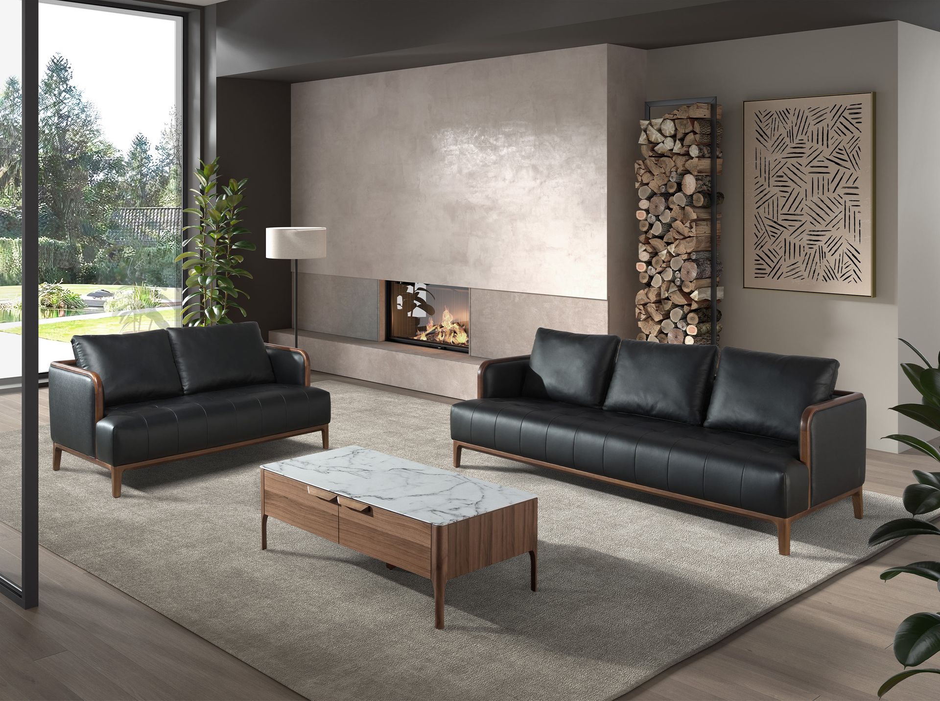Rectangular coffee table Walnut wood Marble look