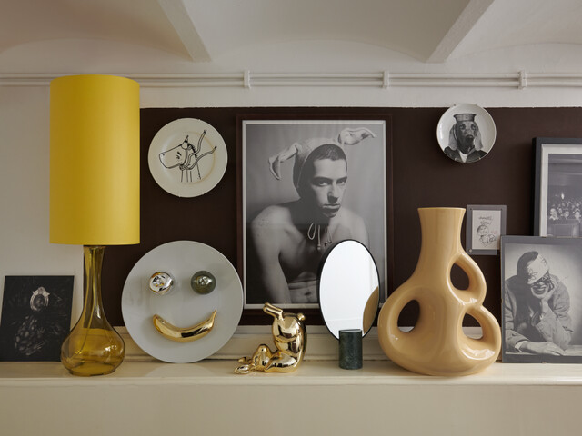 Spiegel Marmorsockel Metall Grün