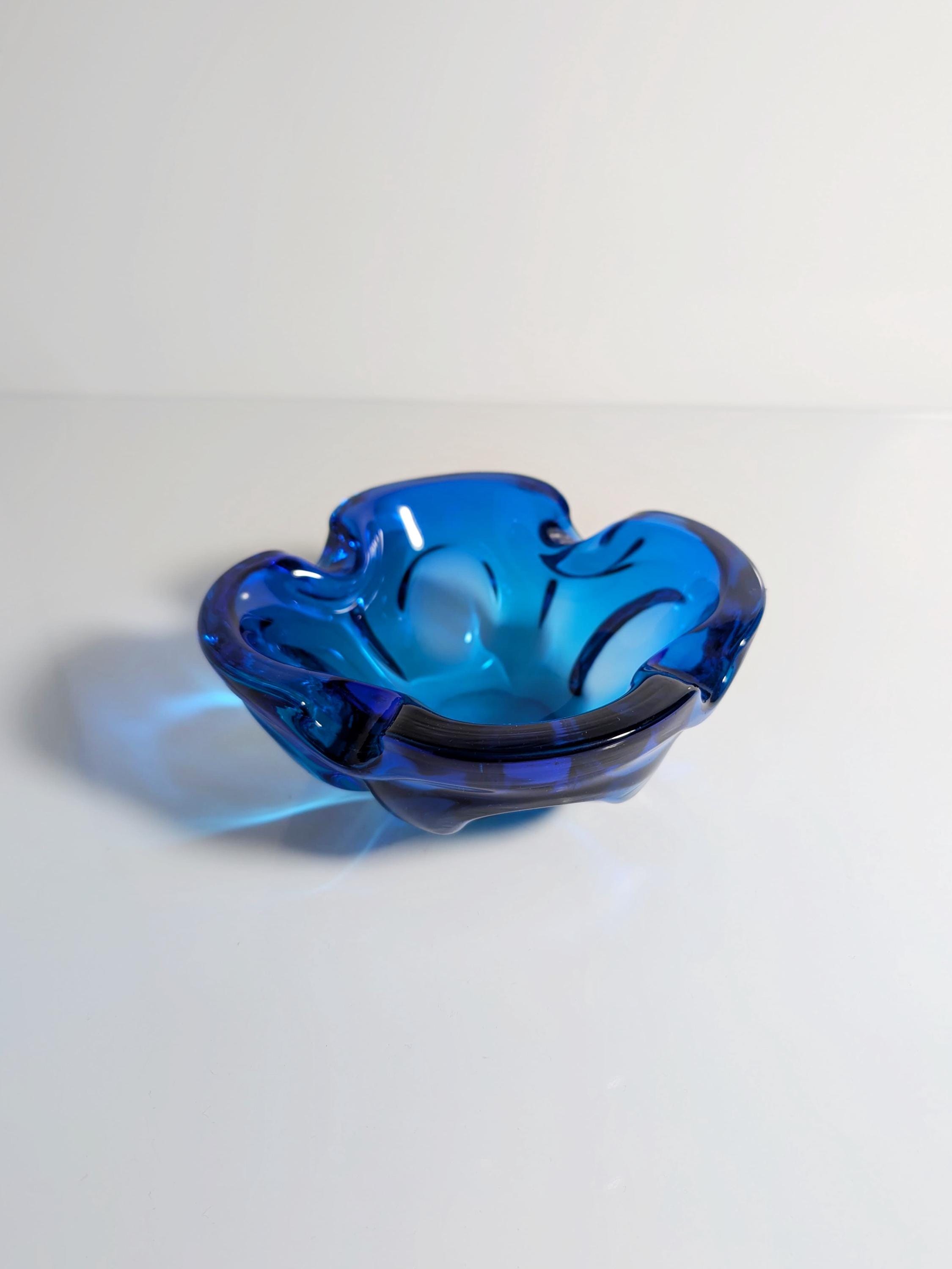 Vintage Aschenbecher Glas Blau 1970er Jahre