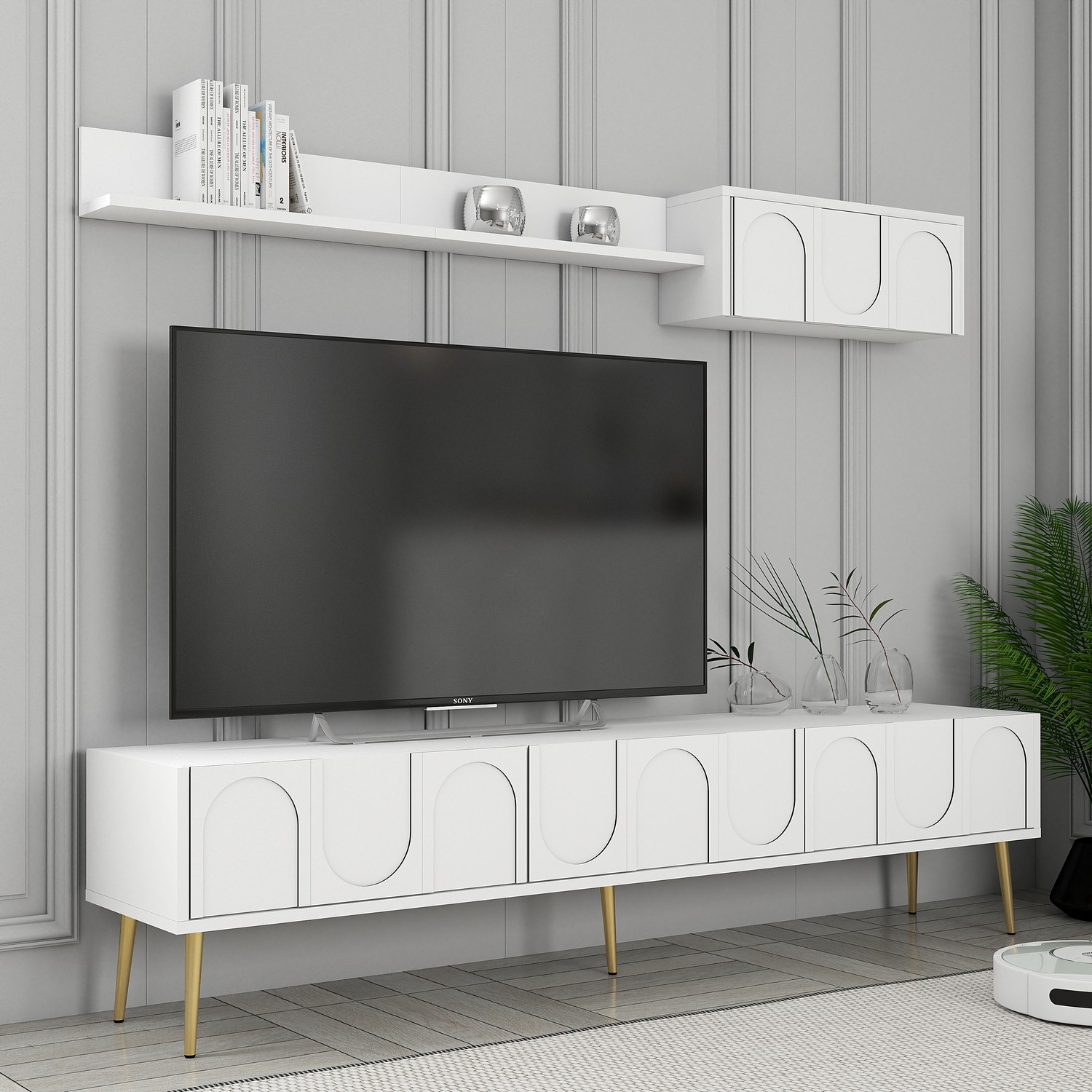 Lyon 2 TV cabinet wood veneer White Gold