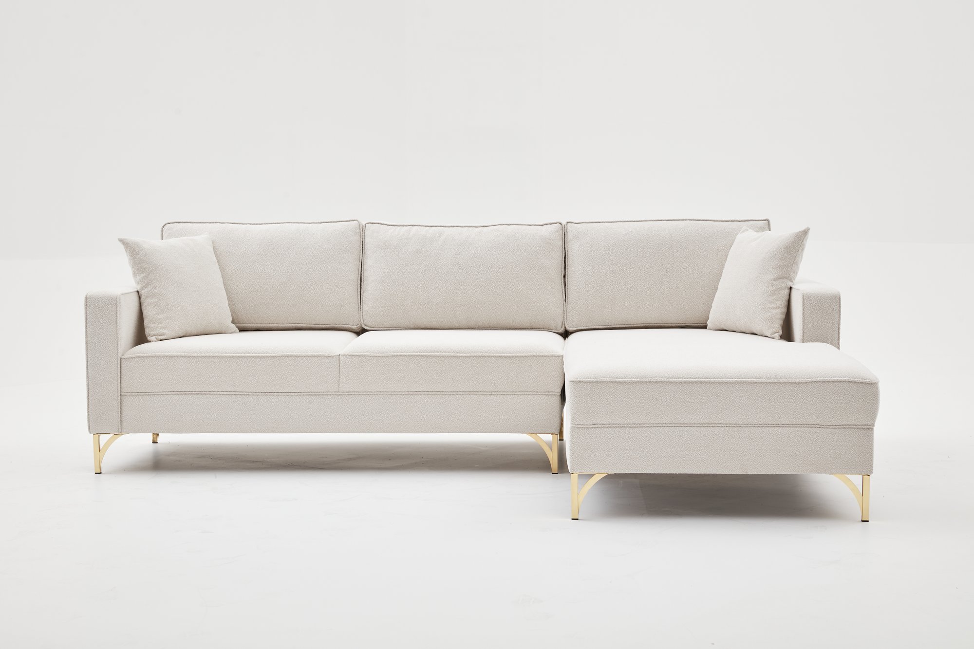 Lima Sofa Récmaiere Rechts Creme mit goldenen Beinen