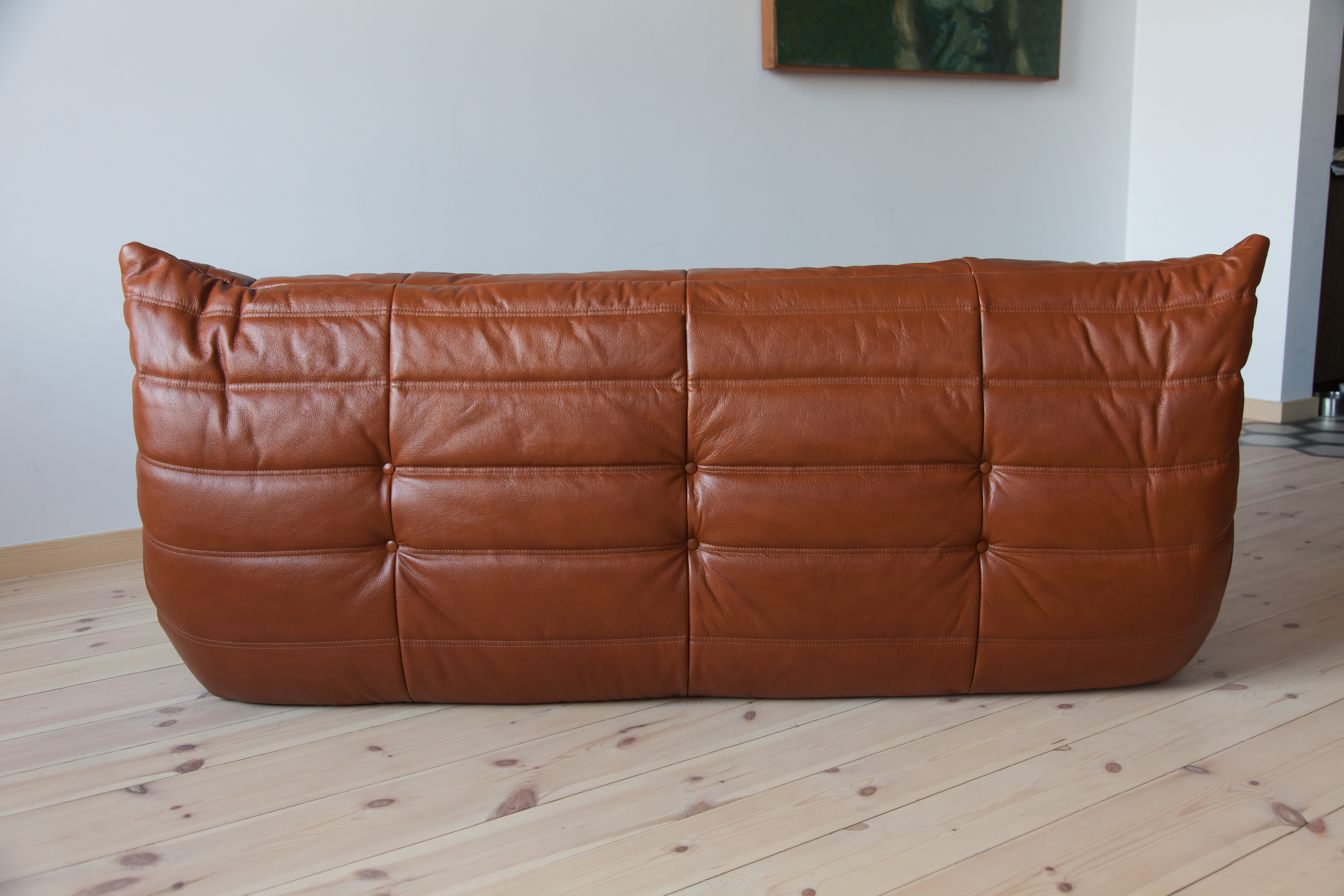 Togo Sofa 3-Sitzer Hochglanzleder Whiskybraun